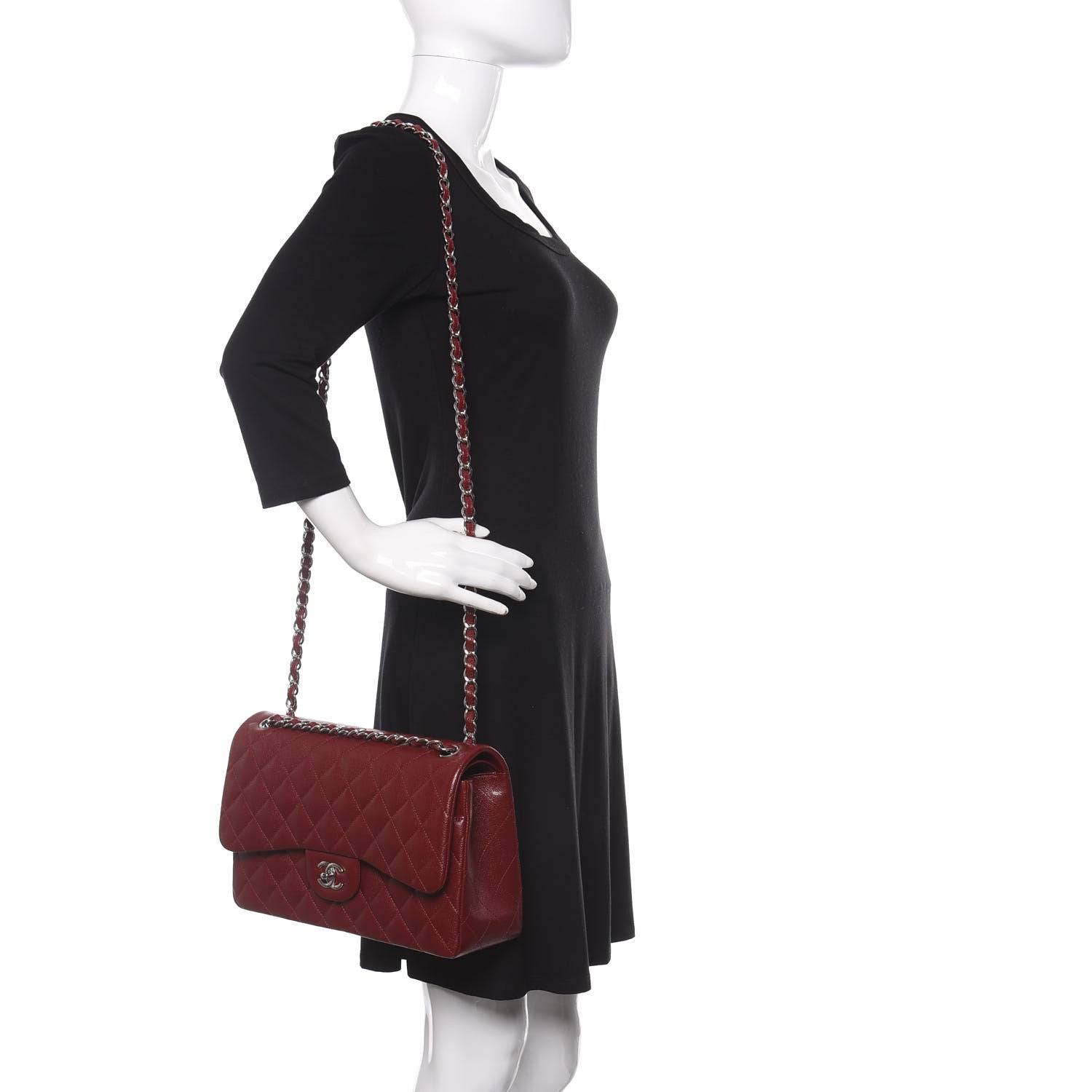 Chanel Caviar Quilted Jumbo Double Flap Dark Red 2 of 12