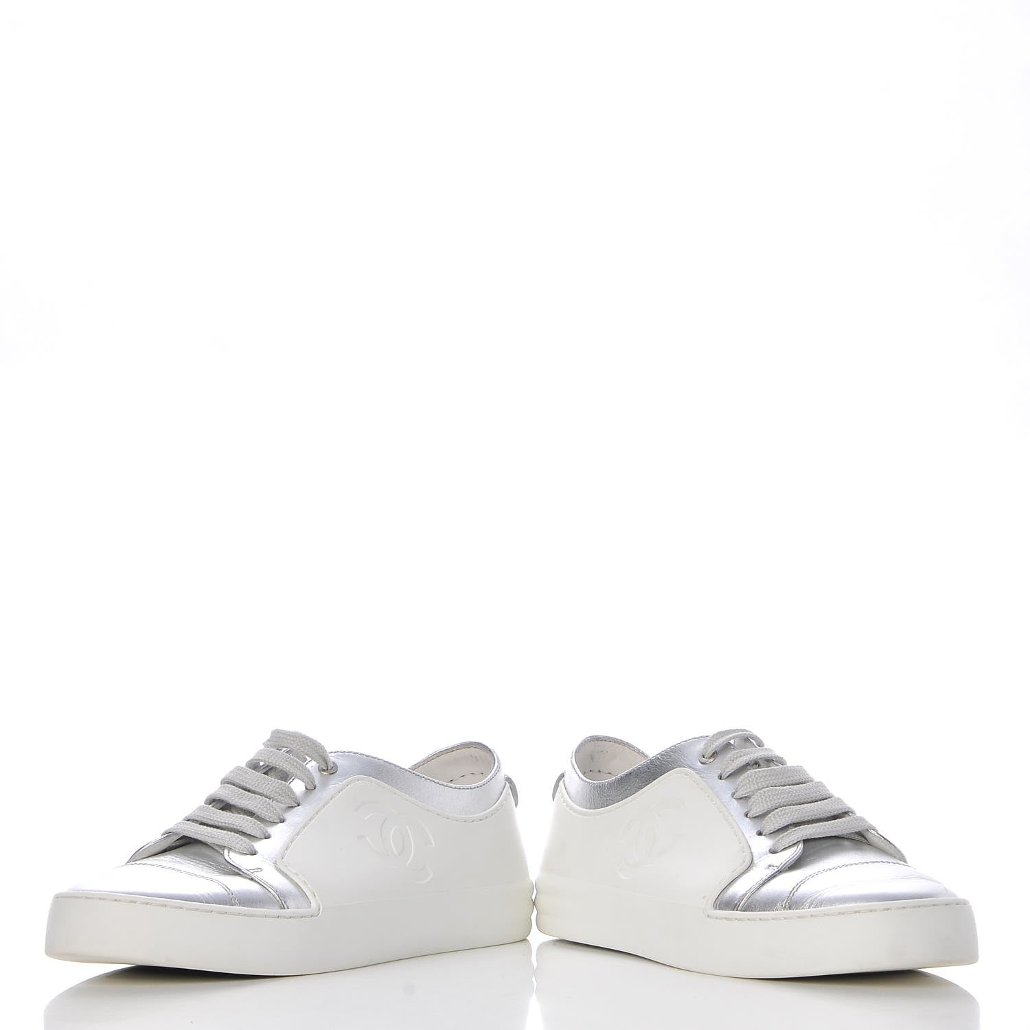 Chanel Iridescent Goatskin Sneakers 36 White Silver 6 of 10