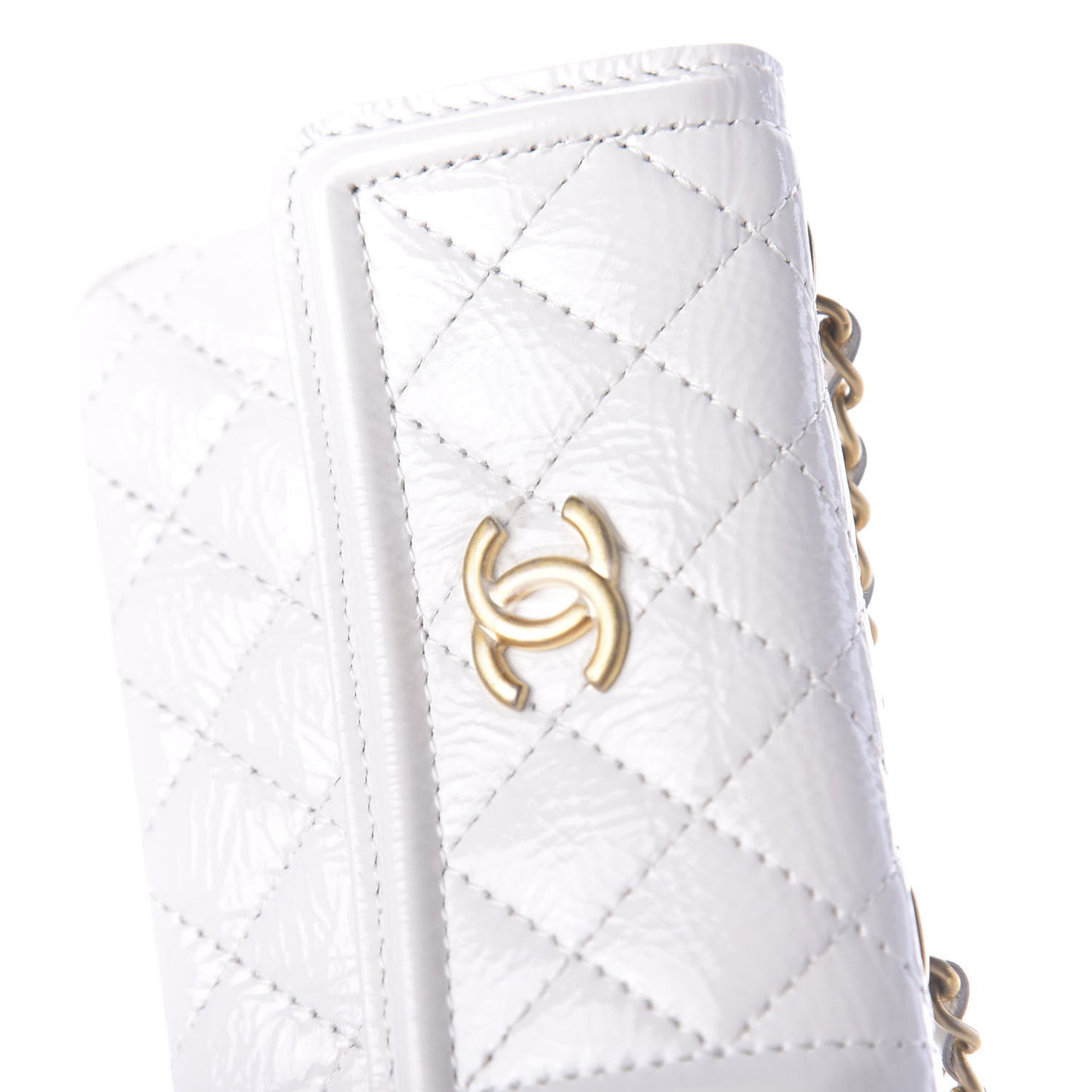 Shiny Aged Calfskin Quilted Waist Belt Bag White