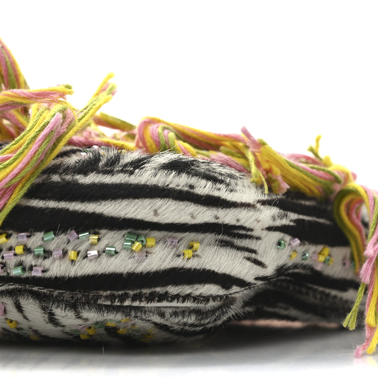 Fendi Calf Hair Snakeskin Zebra Print Beaded Fringe Baguette Multicolor 10 of 11