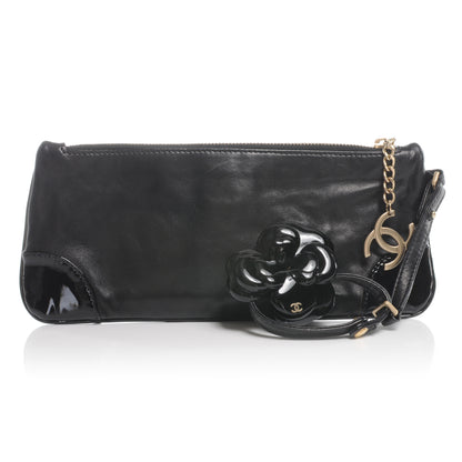 Chanel Lambskin and Patent Leather Camellia Wristlet Black 1 of 8