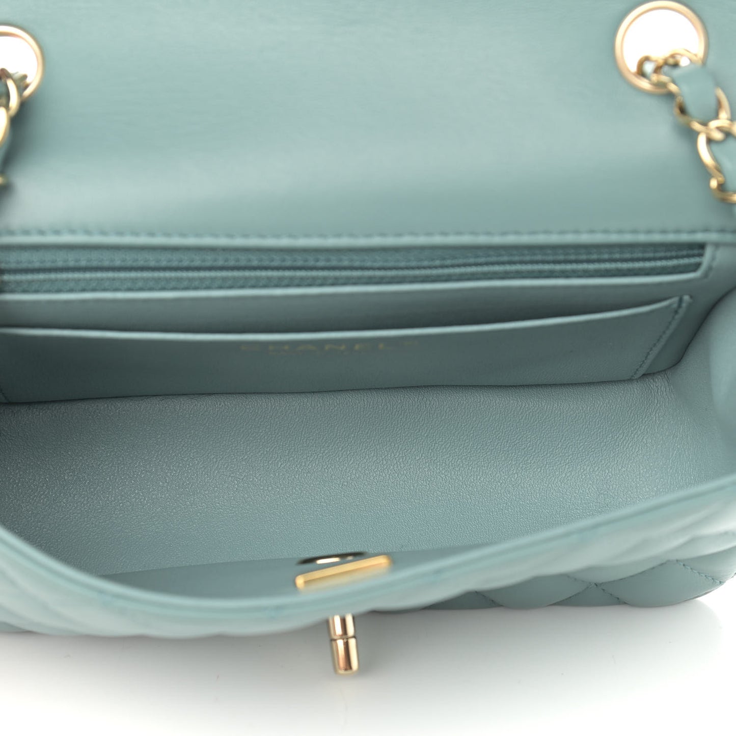 Lambskin Quilted Mini Rectangular Flap Green