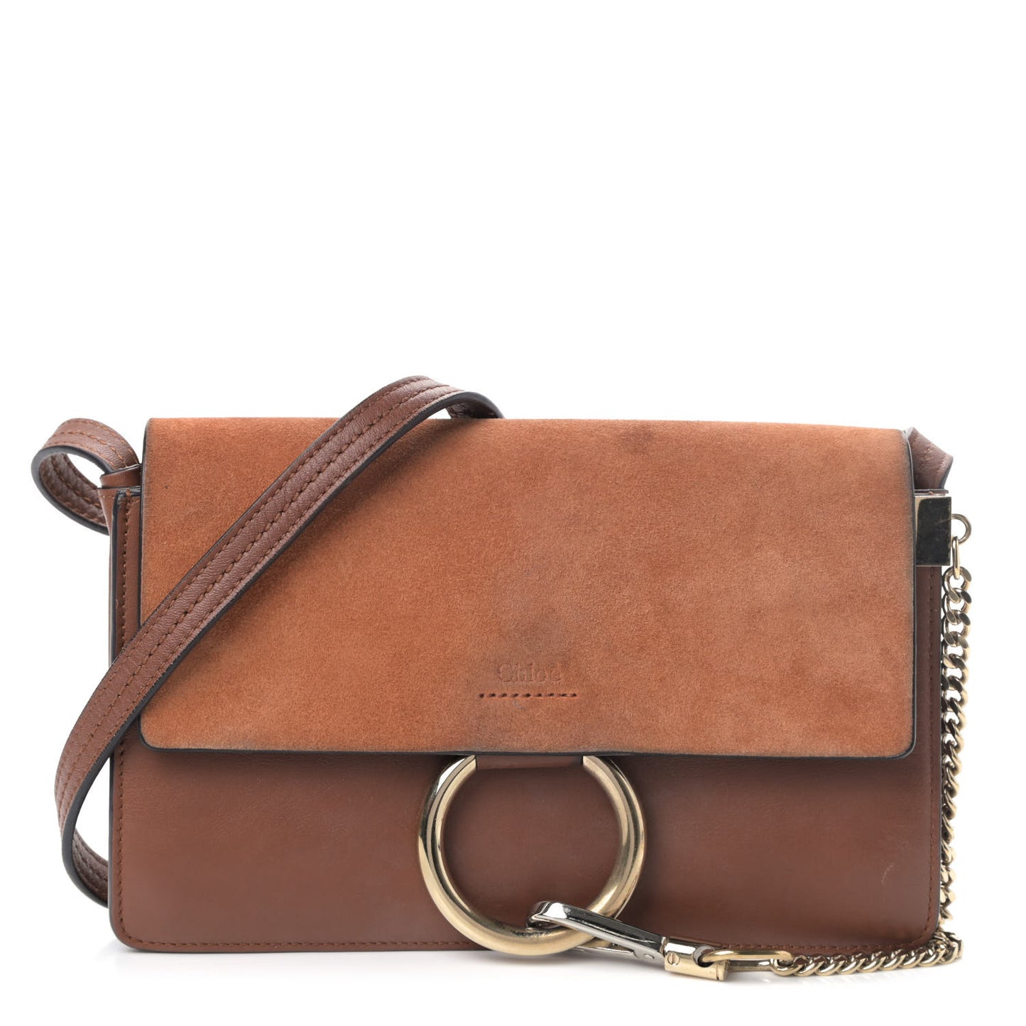 Suede Calfskin Small Faye Shoulder Bag Tobacco