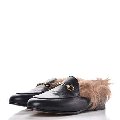 Gucci Malaga Kid Fur Womens Jordaan Loafers 39.5 Black Natural 3 of 7