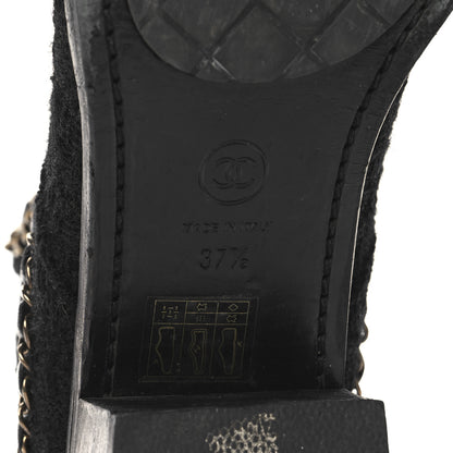 Chanel Tweed Calfskin Chain Lace Up Boots 37.5 Black 8 of 9