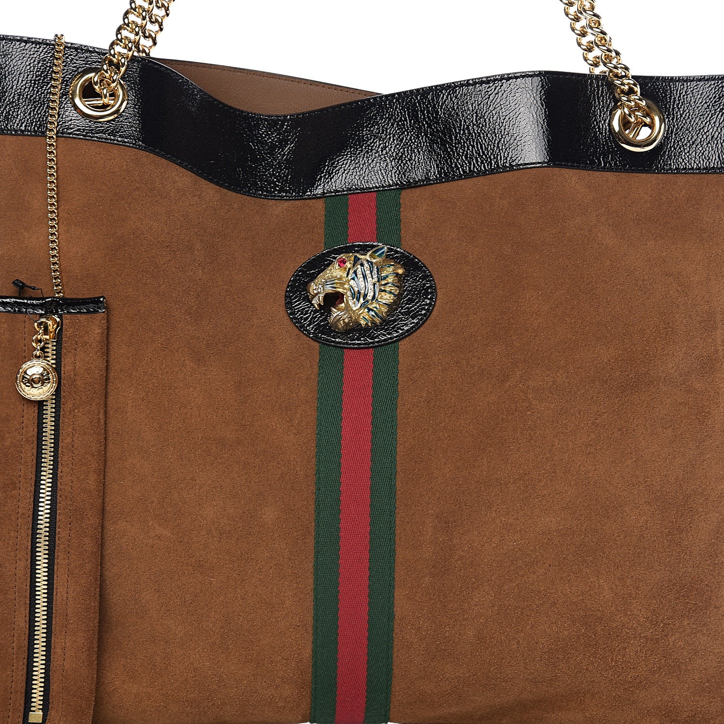 Suede Patent Large Rajah Chain Tote Nocciola Black