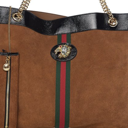Gucci Suede Patent Large Rajah Chain Tote Nocciola Black 7 of 9