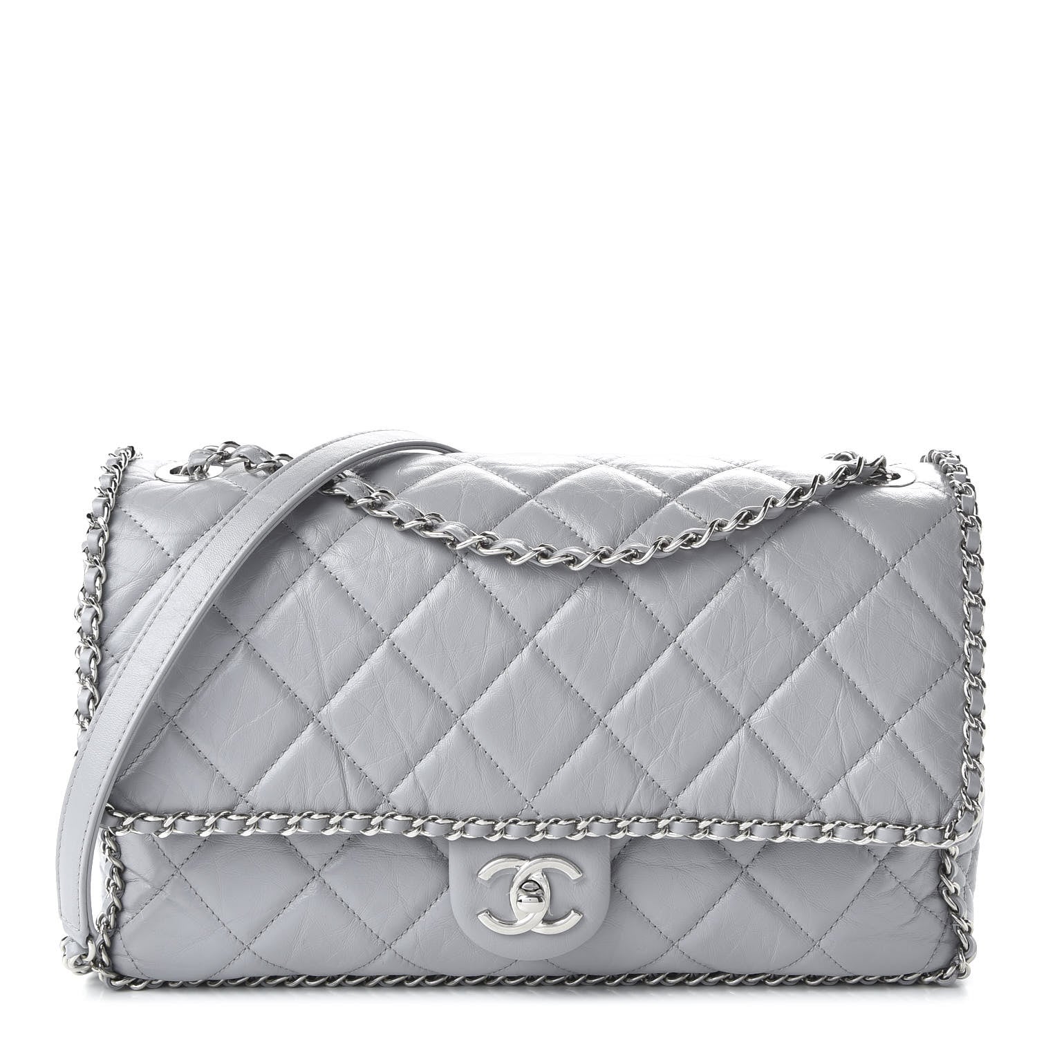Chanel Crumpled Calfskin Large Chain All Over Flap Grey 1 of 10