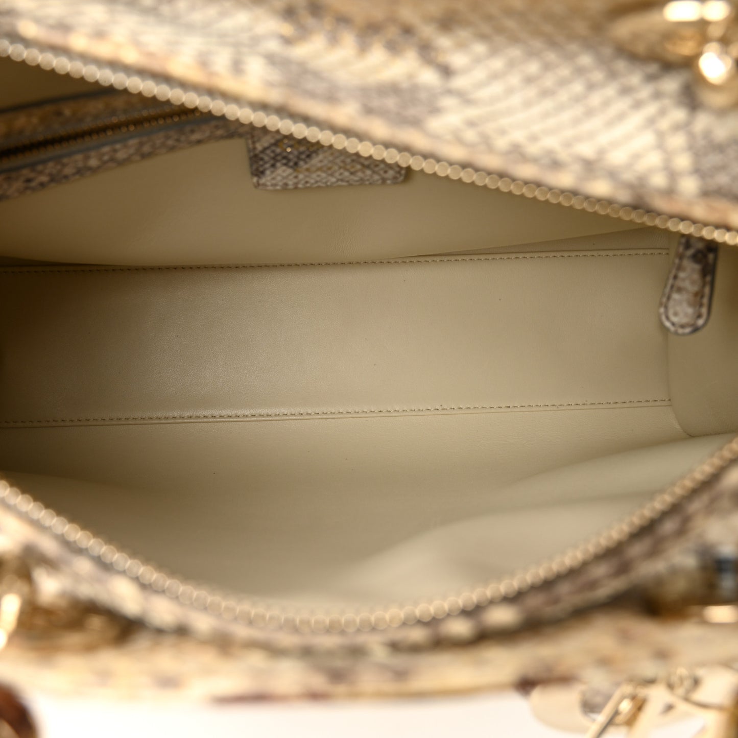 Metallic Snakeskin Large Lady Dior Beige Gold