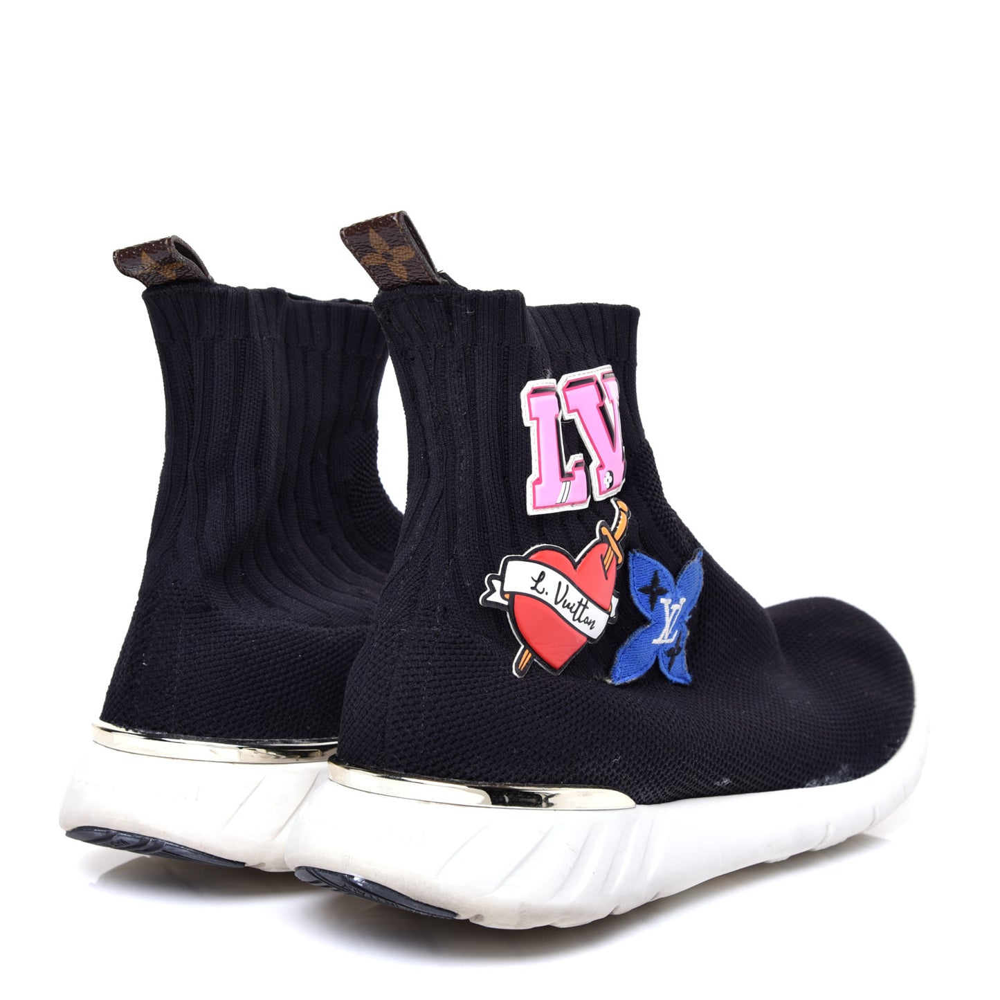 Stretch Fabric LV Black Heart Sock Sneaker 39 Black