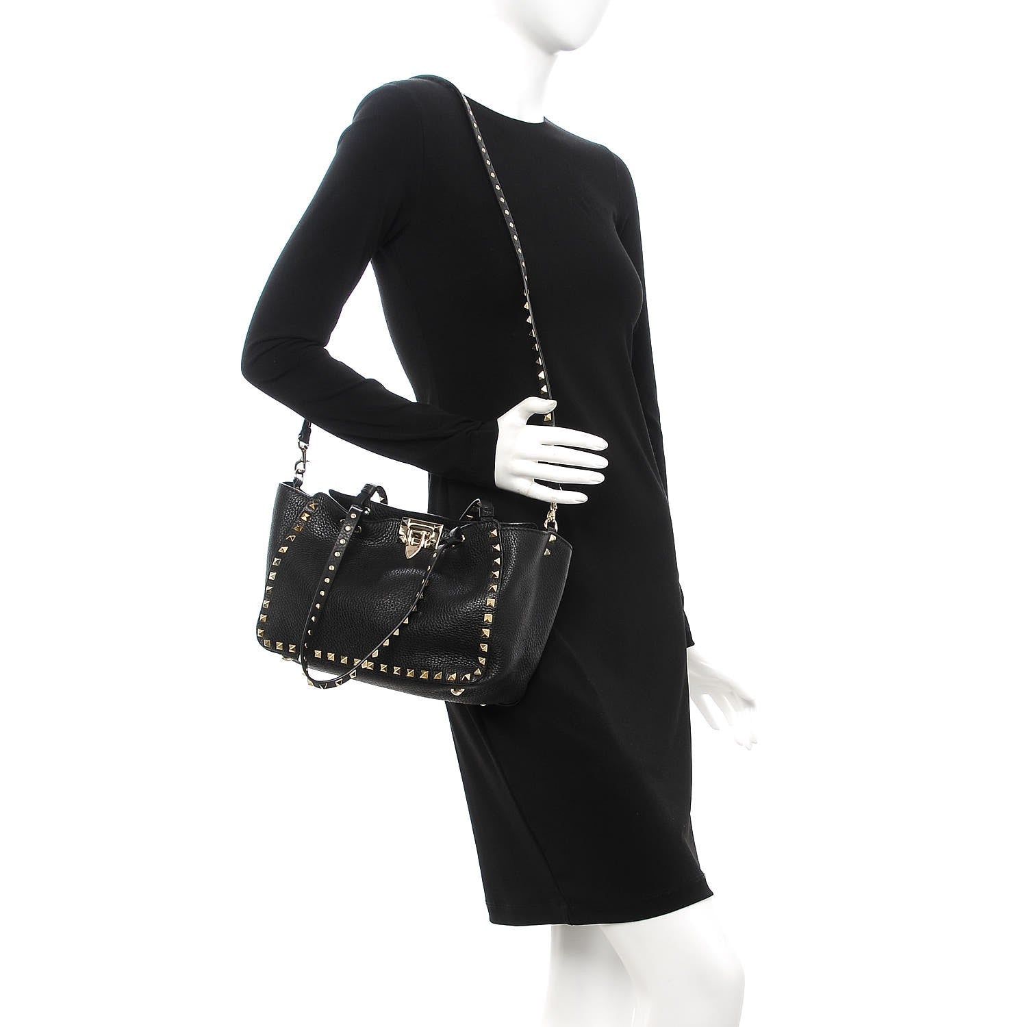 Valentino Garavani Grained Calfskin Small Rockstud Tote Black 2 of 9