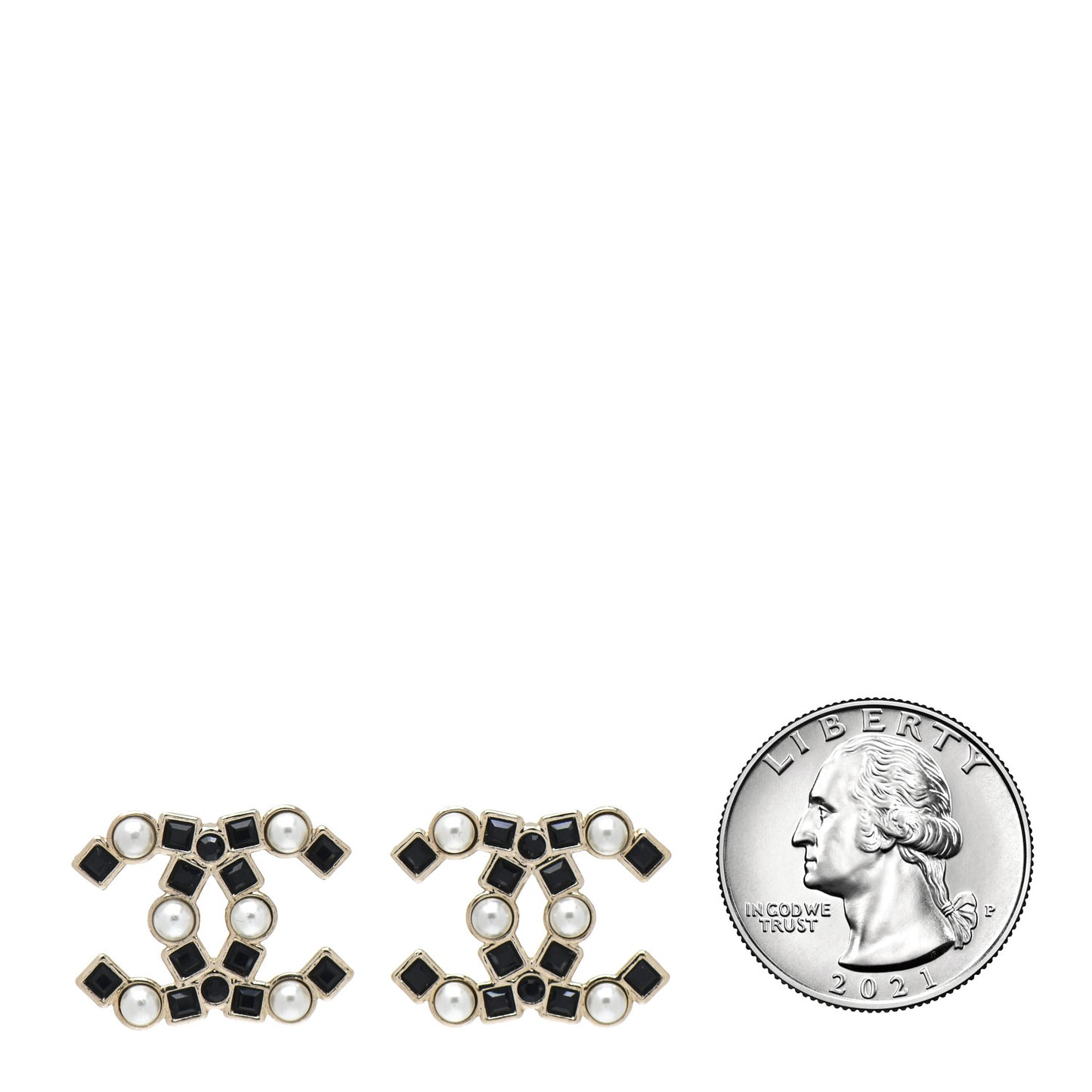 Pearl Crystal CC Earrings Gold Black