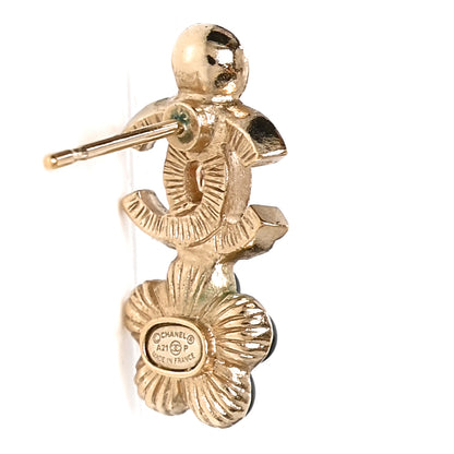 Chanel Crystal Pearl CC Flower Earrings Black Gold 4 of 5