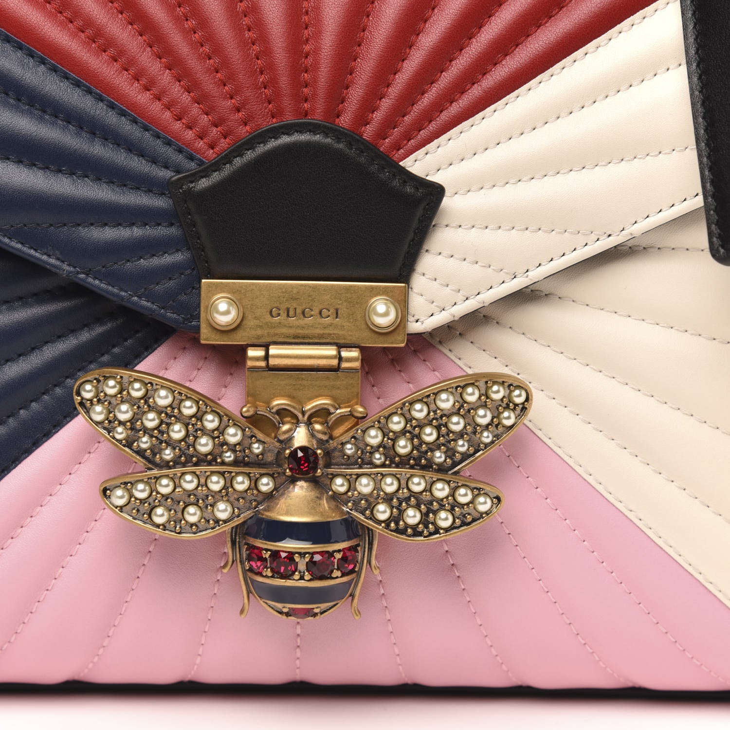Gucci Calfskin Bamboo Trapuntata Queen Margaret Top Handle Bag Blue Agata Hibiscus Red Mystic White Sugar Pink 11 of 12