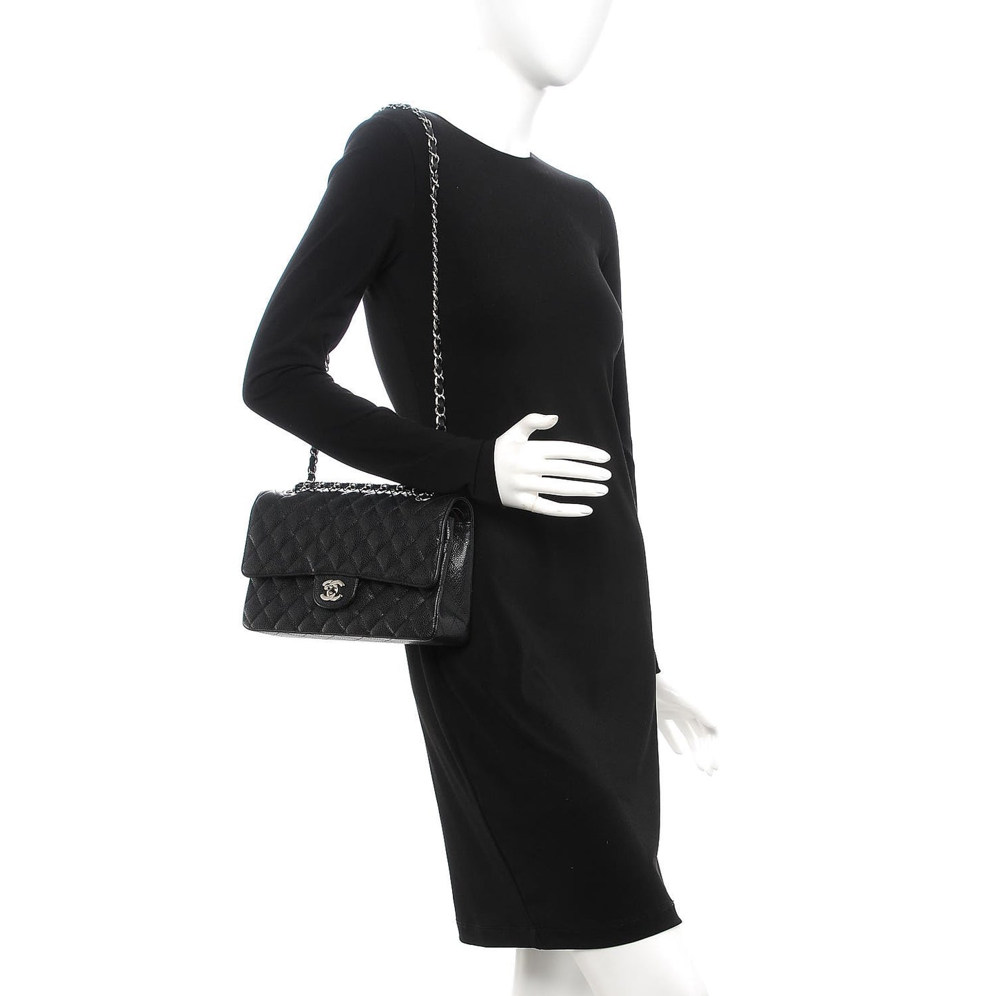 Caviar Quilted Medium Double Flap Black