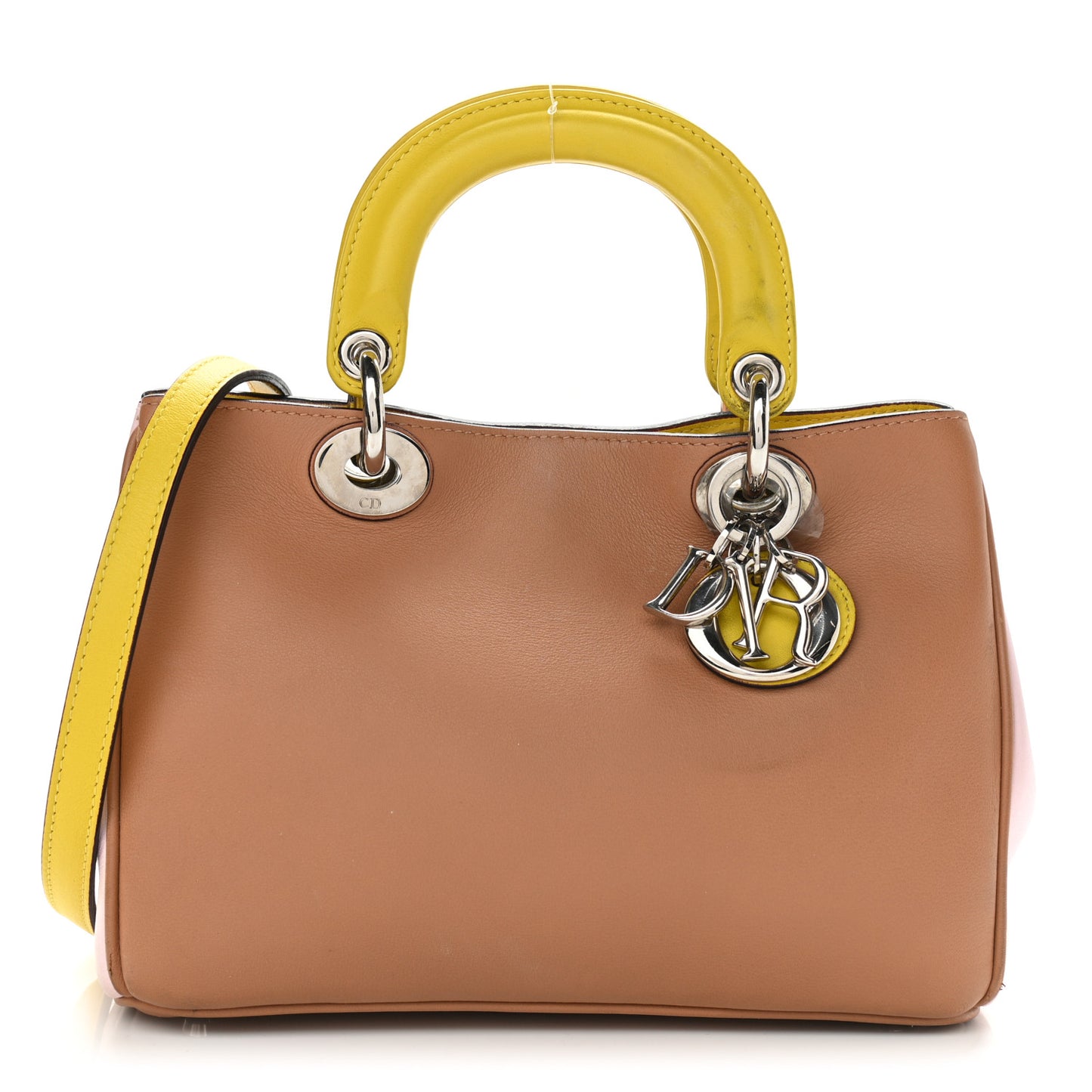 Calfskin Tri-Color Mini Diorissimo Tote Brown Pink Yellow