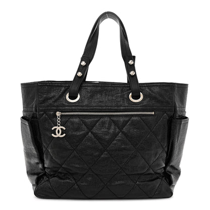 Chanel Metallic Coated Canvas Quilted Large Paris Biarritz Tote Black 1 of 15