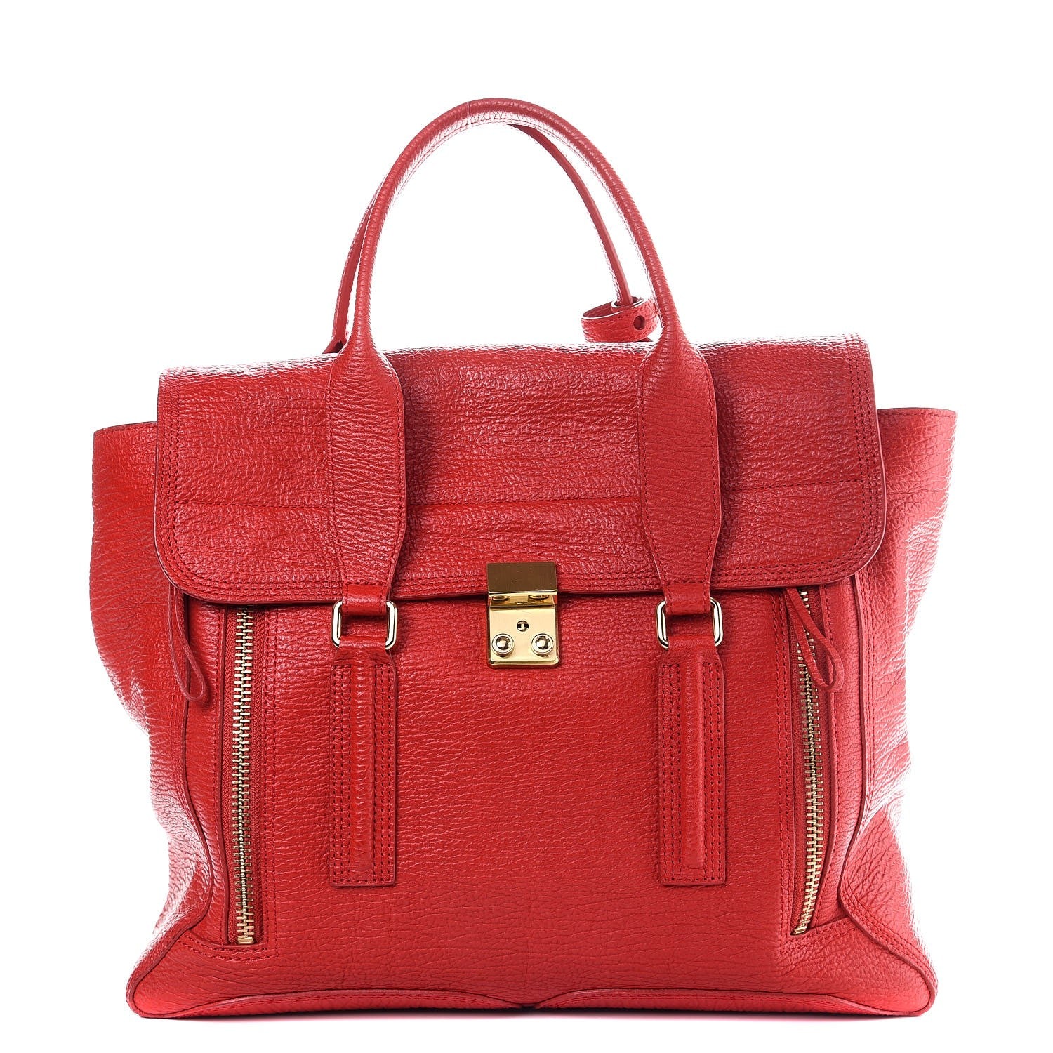 3.1 Phillip Lim 3.1 Textured Calfskin Large Pashli Satchel Red 1 of 9