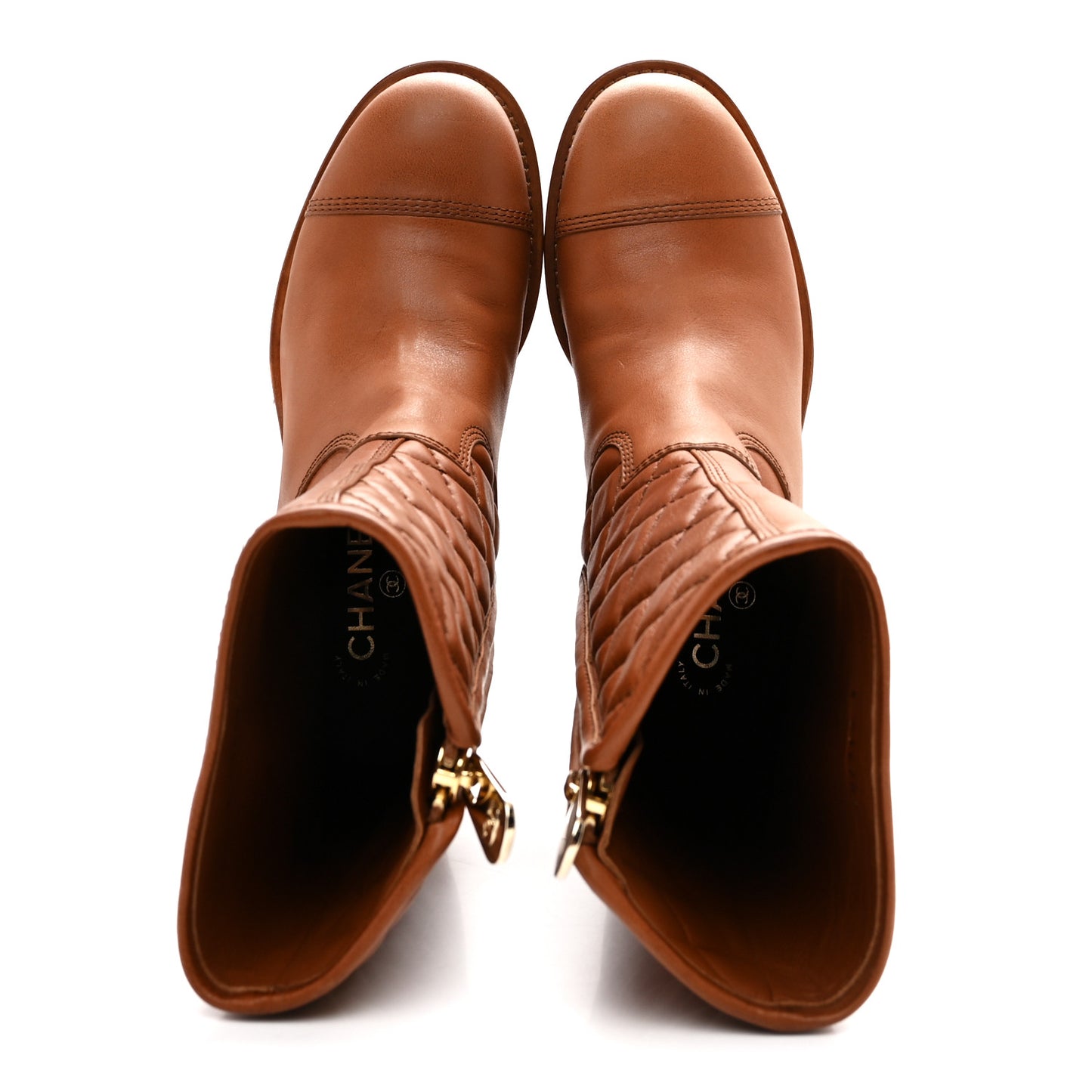 Calfskin CC Logo Mid Calf Boots 38 Brown