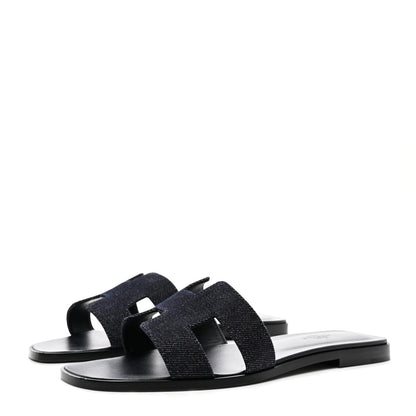 Hermes Denim Canvas Oran Sandals 39.5 Bleu Brut 3 of 9