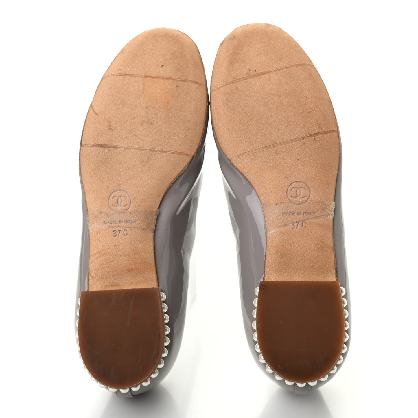 Patent Calfskin Pearl CC Loafers 37 Grey