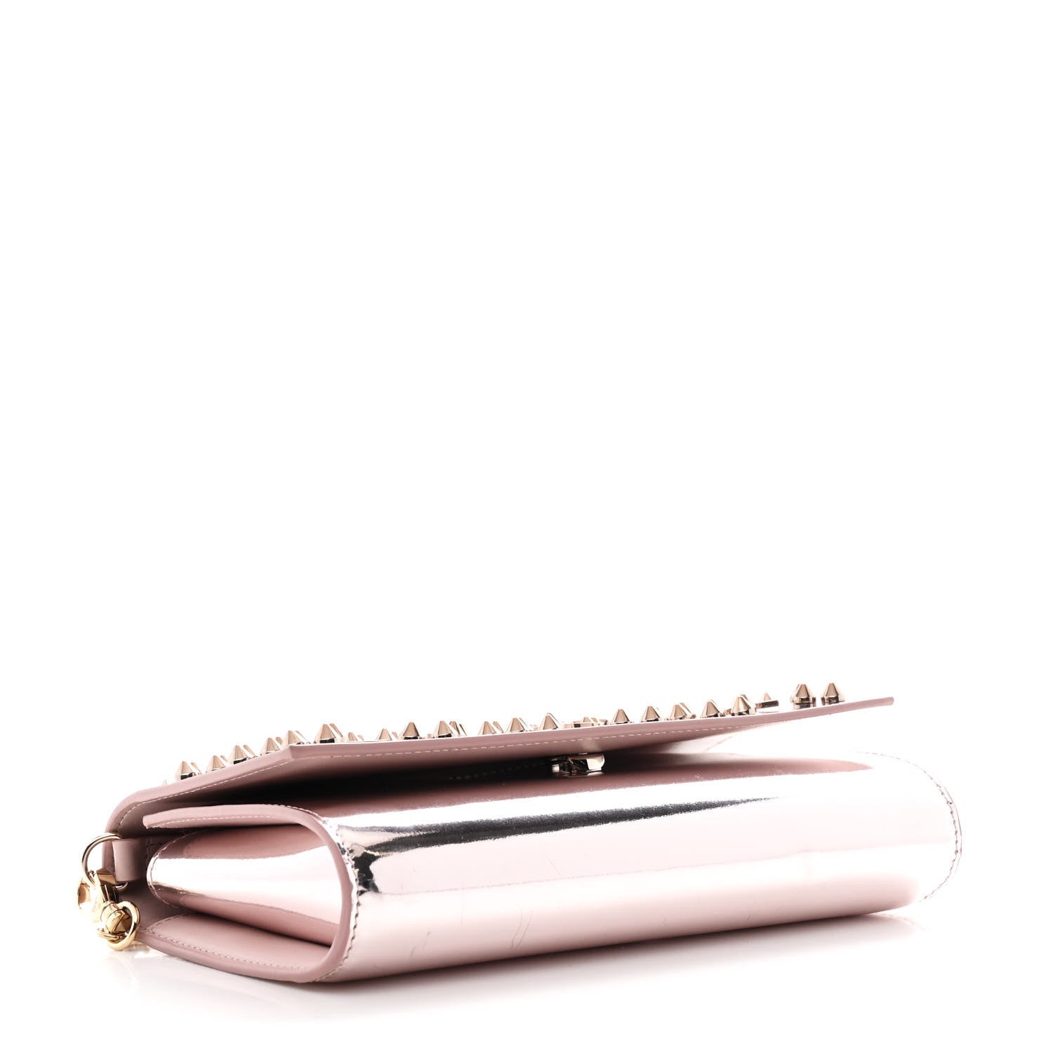 Christian Louboutin Metallic Patent Calfskin Spikes Loubinthesky Paloma Clutch Pink 4 of 11
