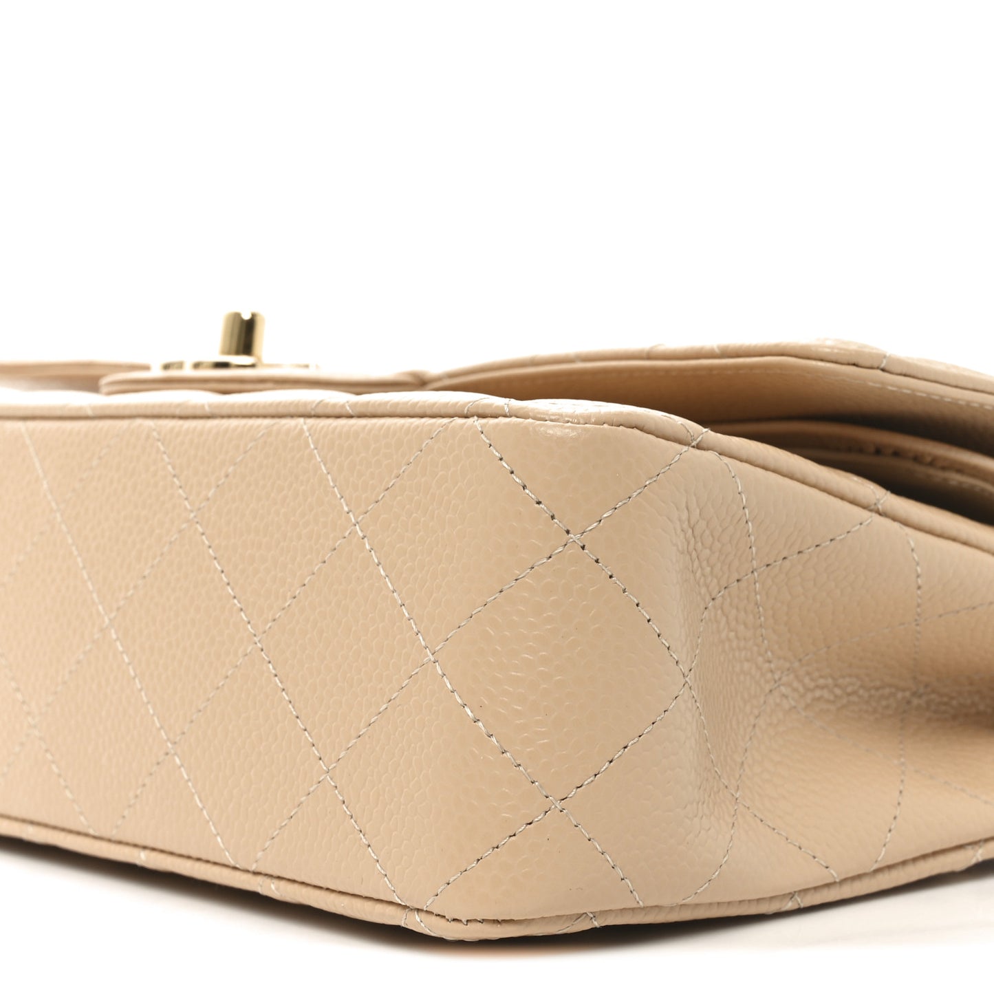 Caviar Quilted Medium Double Flap Beige