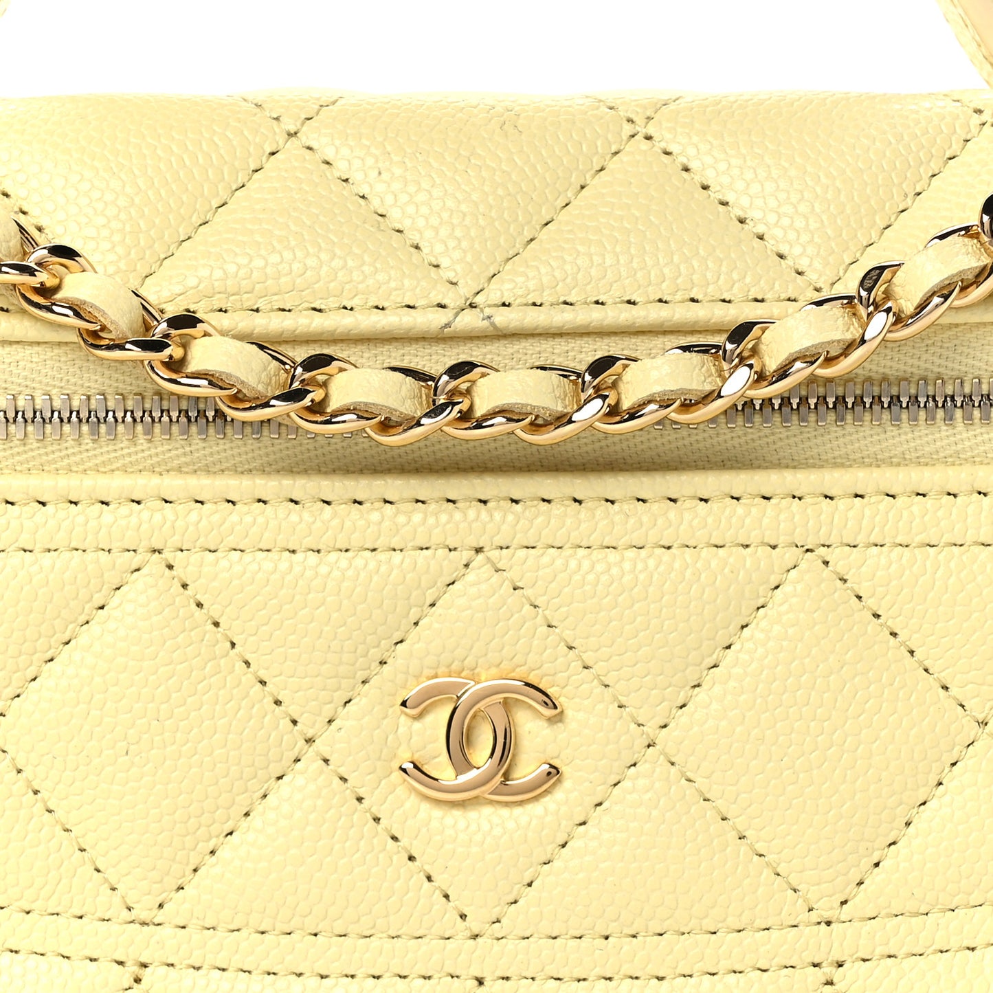Caviar Quilted Trendy Handle Slim Vanity Light Yellow