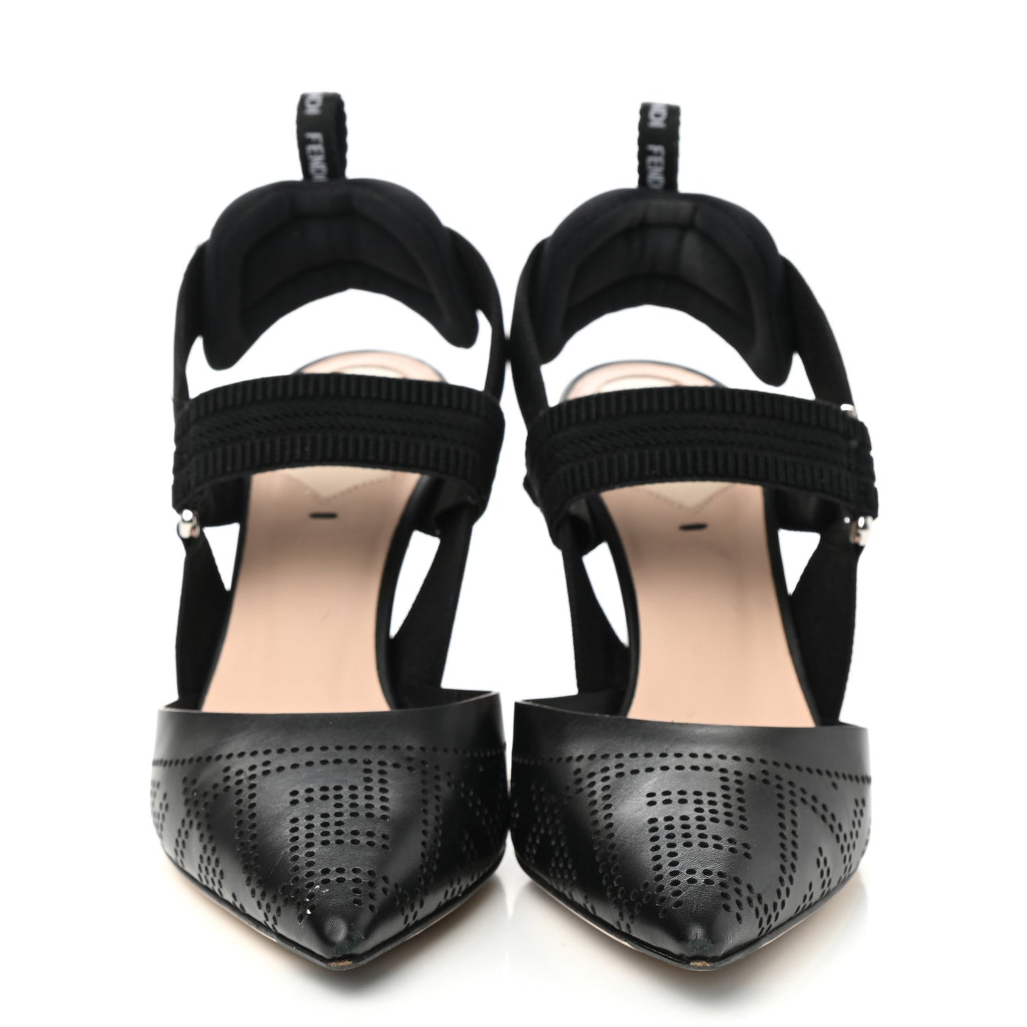 FF Perforated Calfskin Slingback Mid-Heel Pumps 35 Black