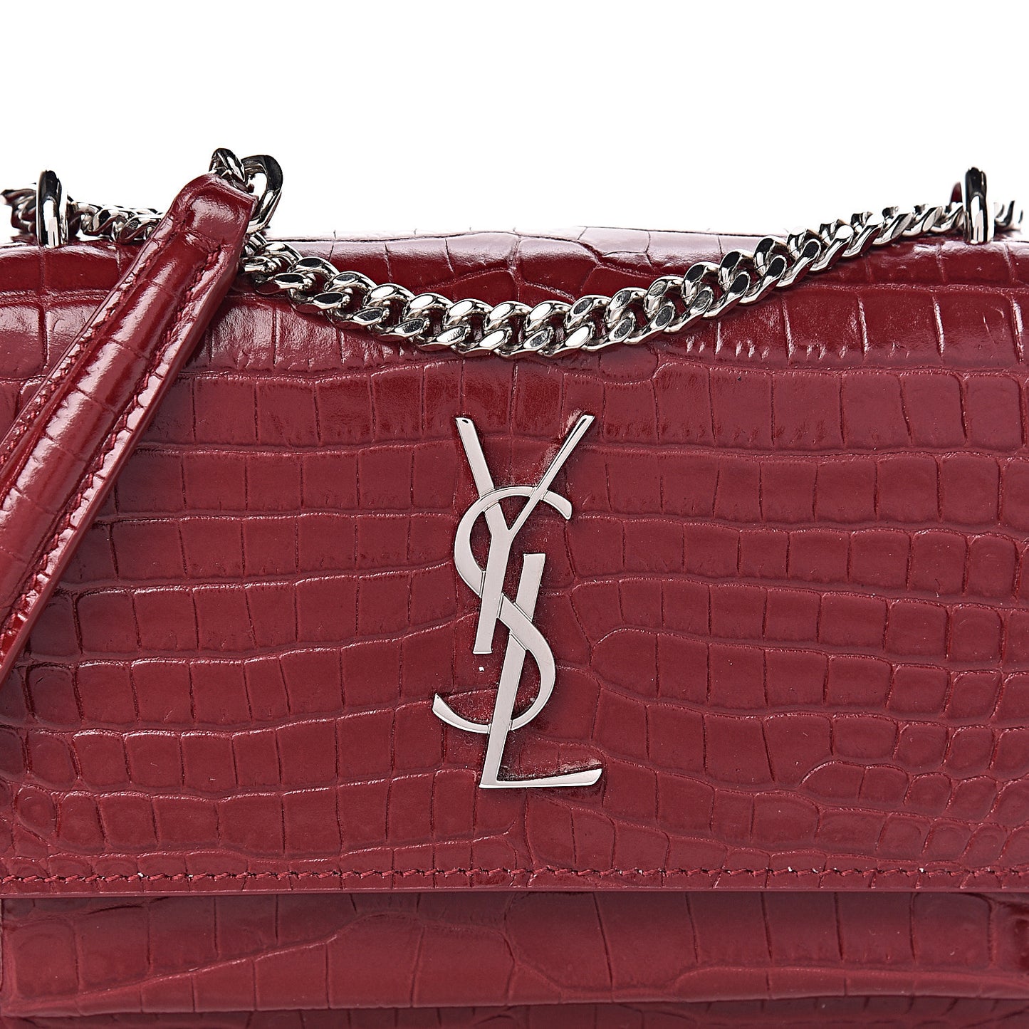 Calfskin Crocodile Embossed Monogram Sunset Chain Wallet Palissandre