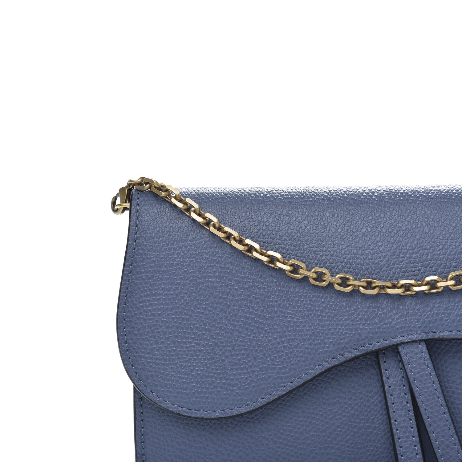 Christian Dior Grained Calfskin Saddle Chain Wallet Pouch Denim 12 of 14