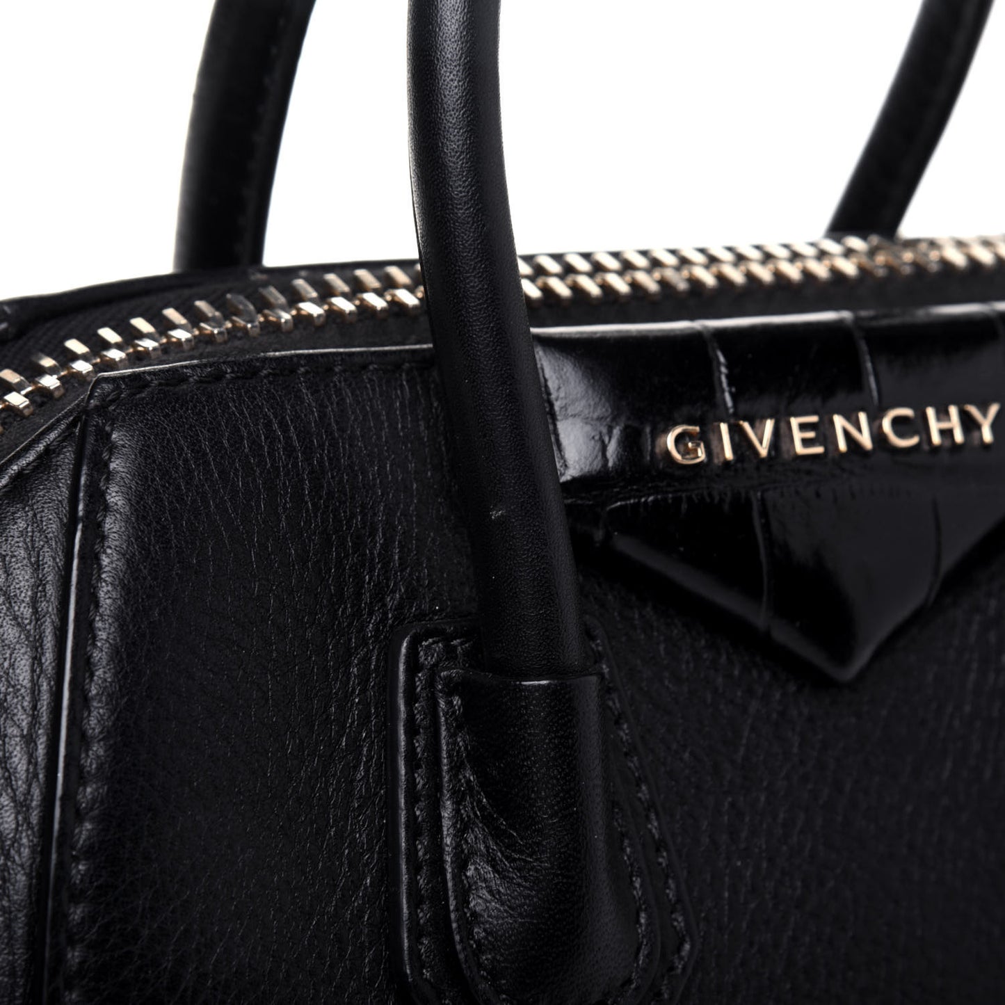 Calfskin Crocodile Embossed Mini Antigona Black