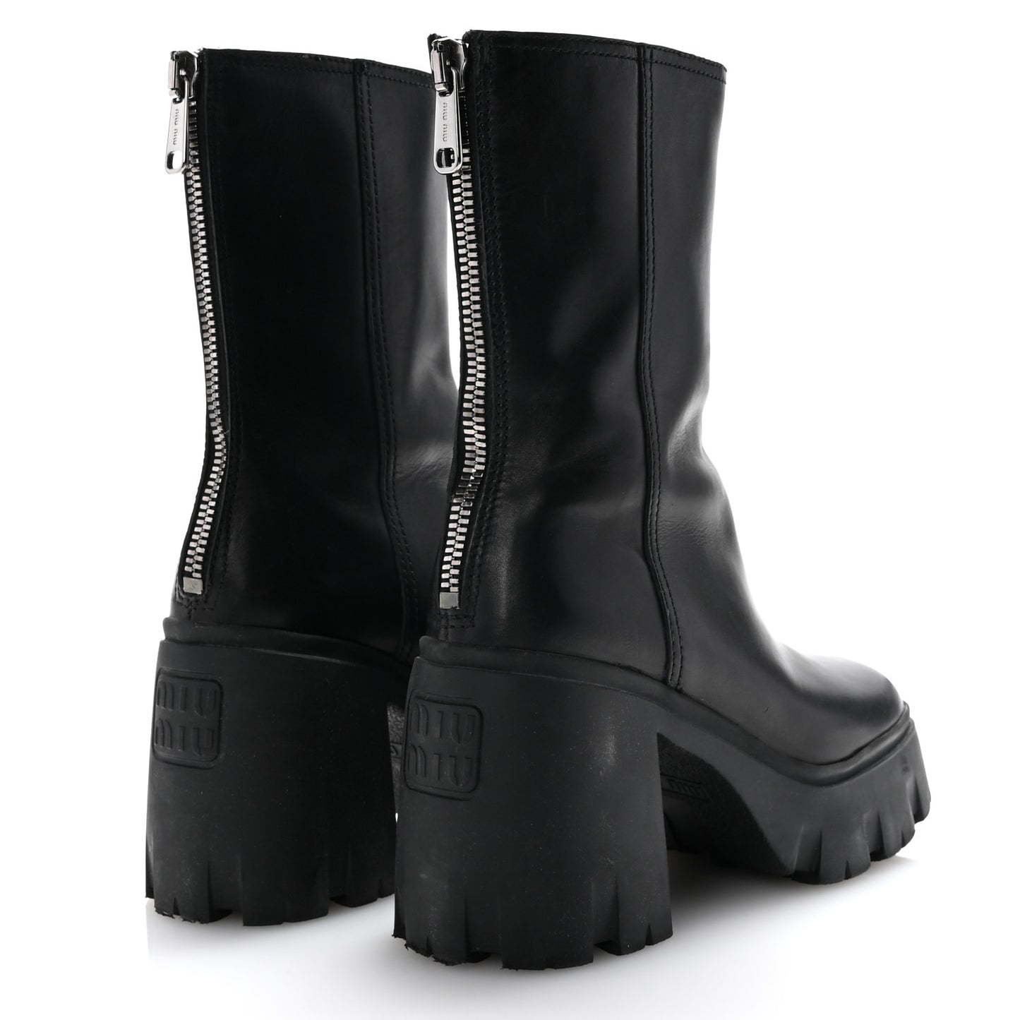 Calfskin Zip Lug Sole Boots 35 Black