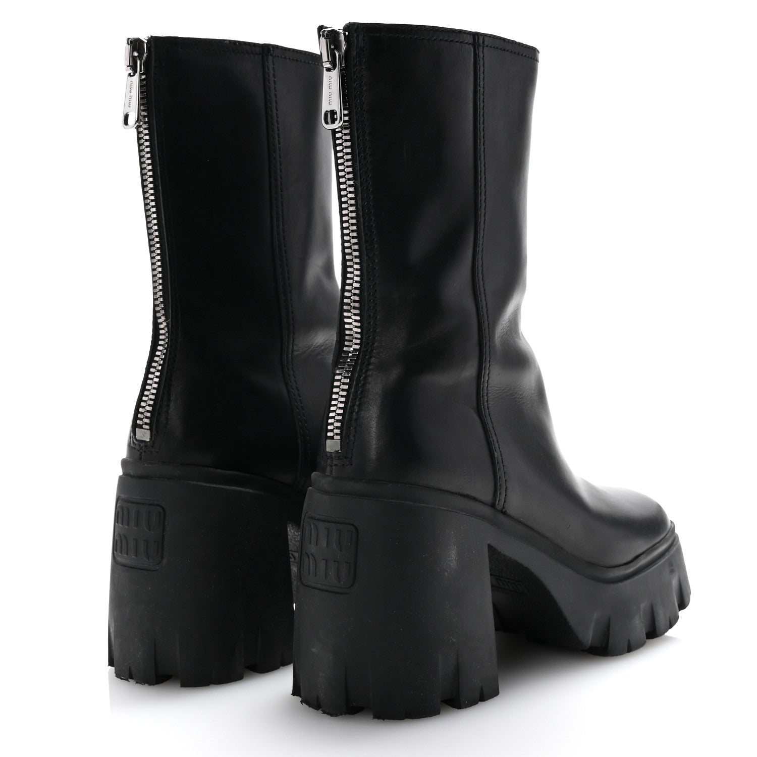 Miu Miu Calfskin Zip Lug Sole Boots 35 Black 5 of 9