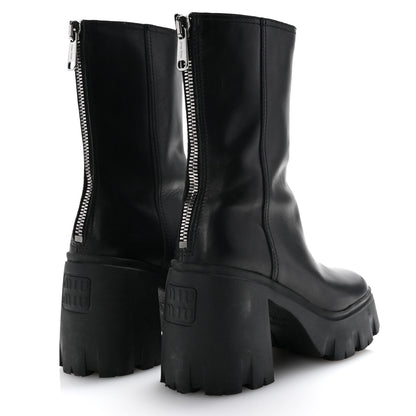 Miu Miu Calfskin Zip Lug Sole Boots 35 Black 5 of 9