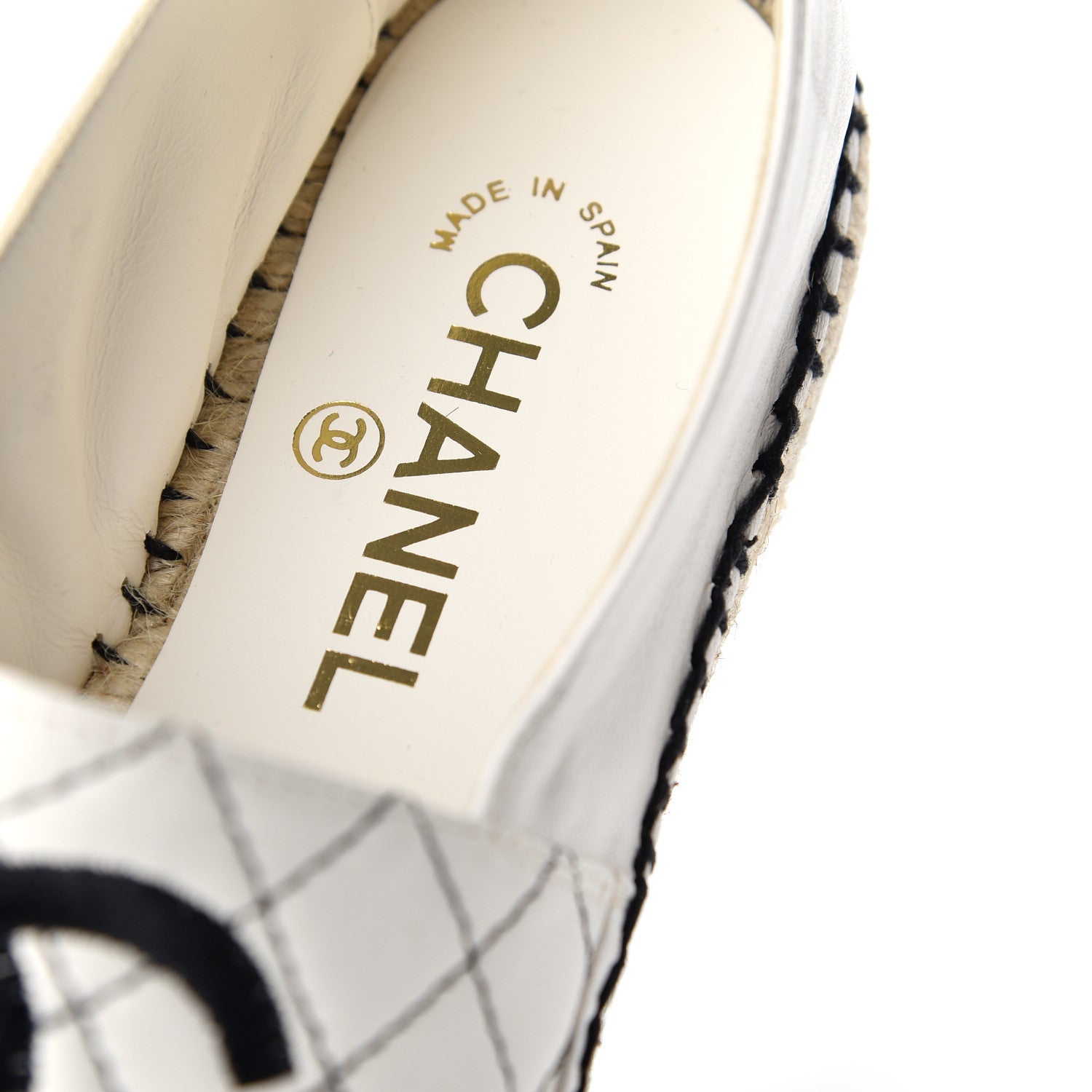 Chanel Lambskin Stitched CC Espadrilles 38 White Black 8 of 11