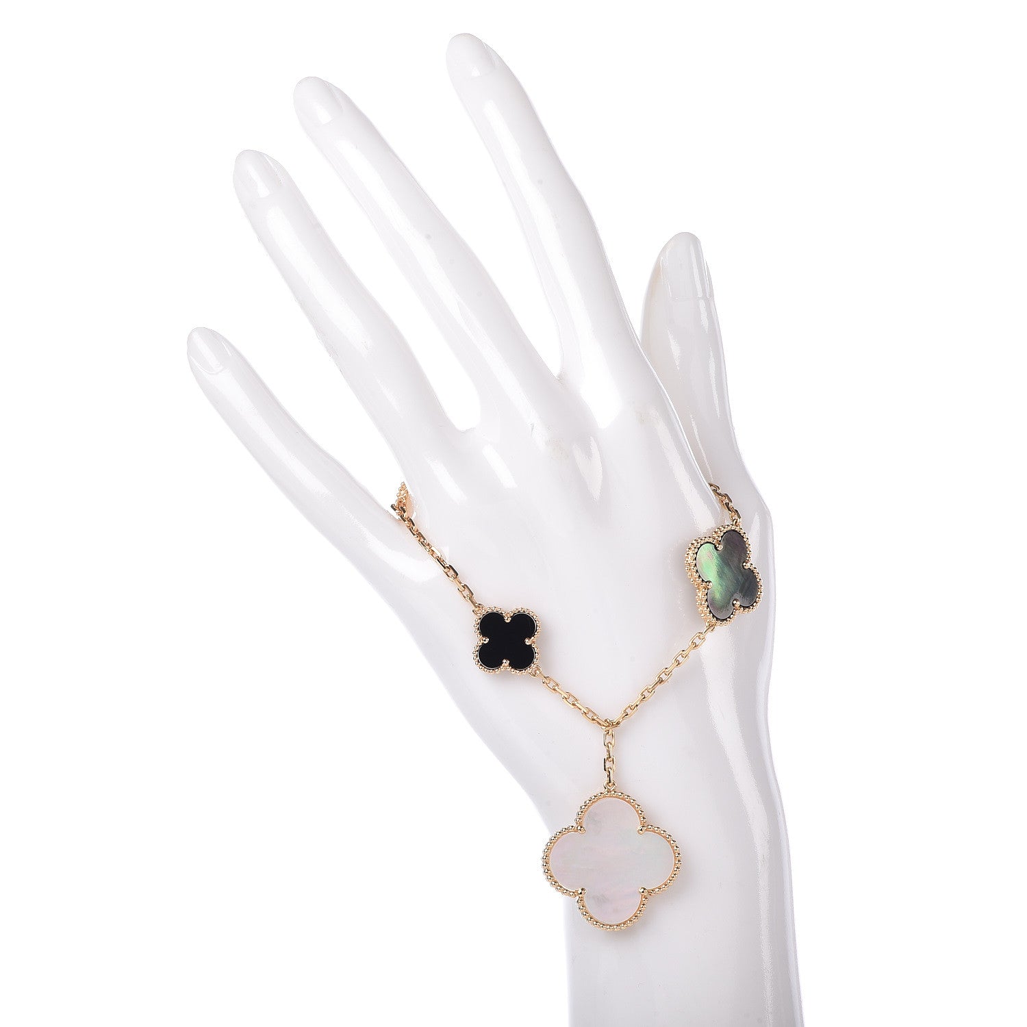 Van Cleef & Arpels 18K Yellow Gold Grey Mother of Pearl Black Onyx 5 Motifs Magic Alhambra Bracelet 2 of 6