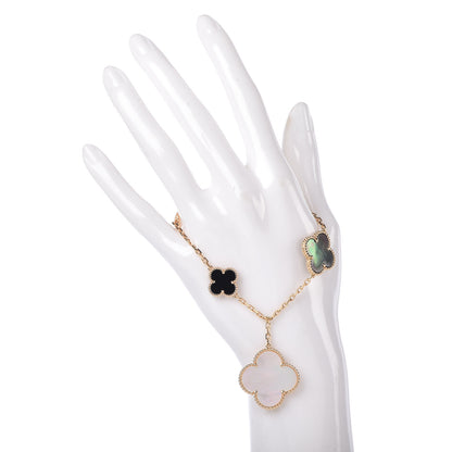 Van Cleef & Arpels 18K Yellow Gold Grey Mother of Pearl Black Onyx 5 Motifs Magic Alhambra Bracelet 2 of 6