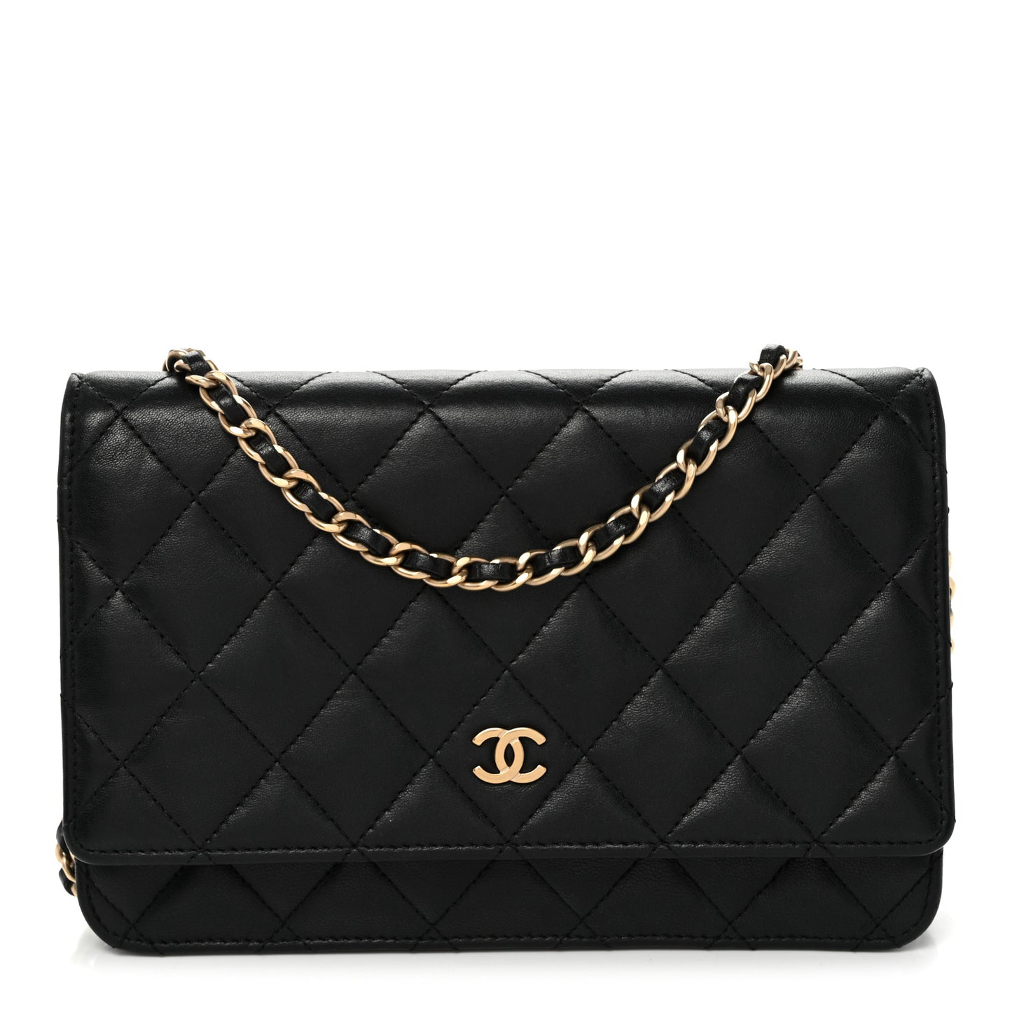 Lambskin Quilted Wallet On Chain WOC Black