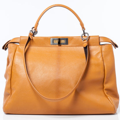 Fendi Goatskin Zucca Large Peekaboo Iconic Satchel Ocra Tobacco Moro 4 of 9