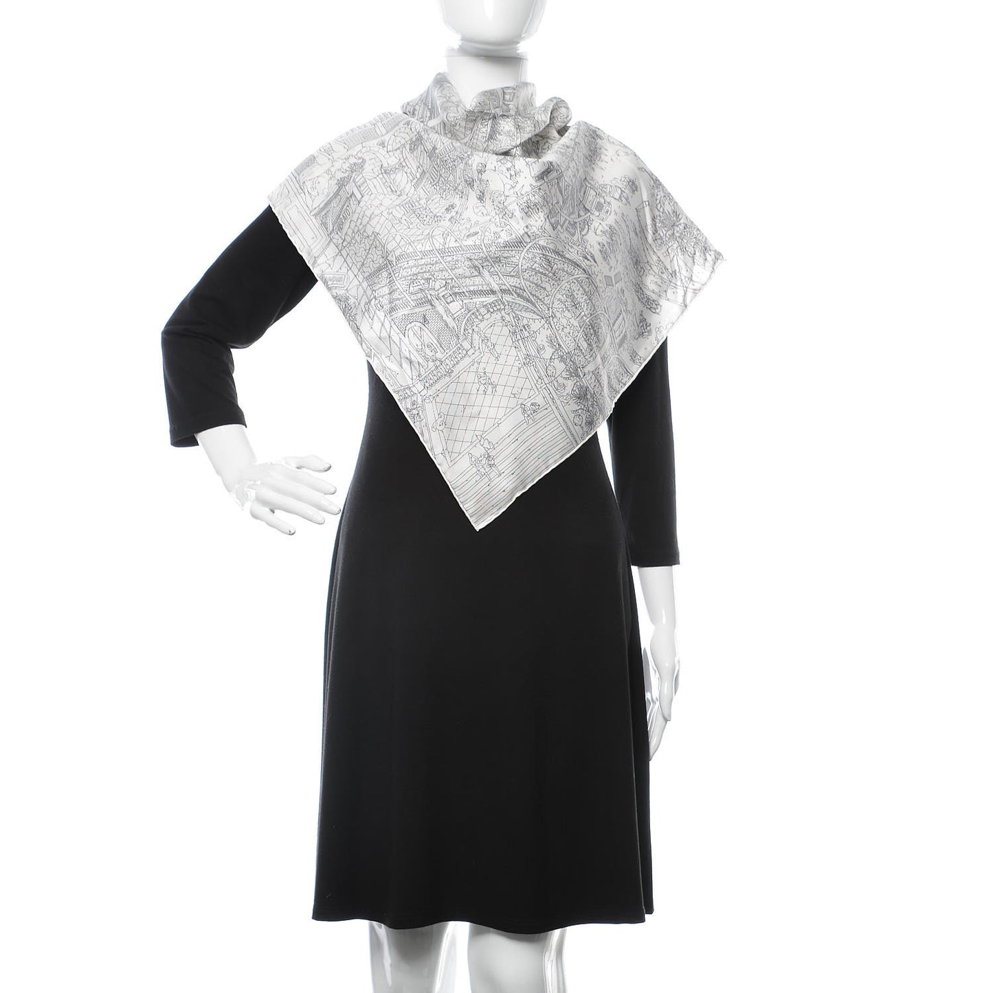 Silk Le Grand Prix du Faubourg Scarf 90 White Black Gris