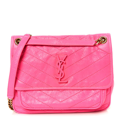 Saint Laurent Crinkled Calfskin Matelasse Monogram Medium Niki Chain Satchel Rose Glow 1 of 11