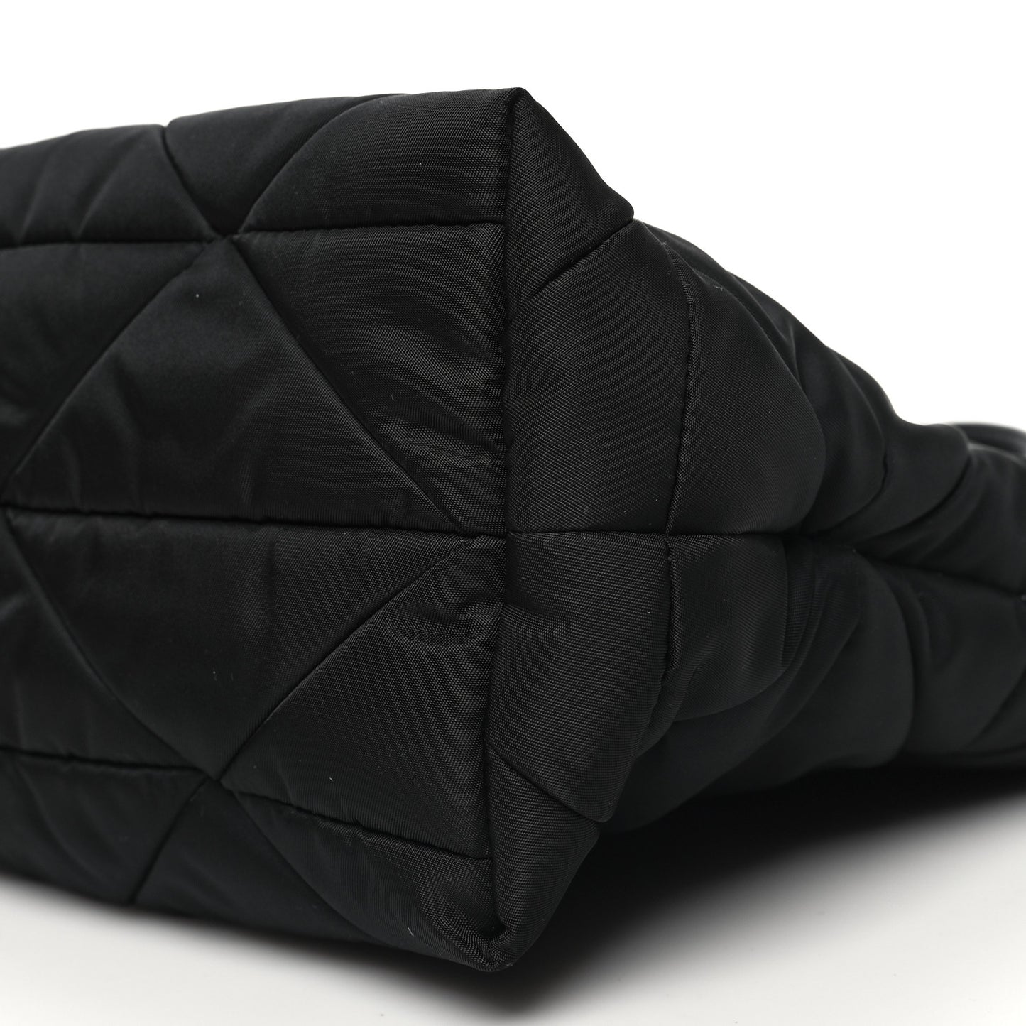 Re-Nylon Nappa Triangle Quilted Padded Double Handled Zip Pocket Tote Black