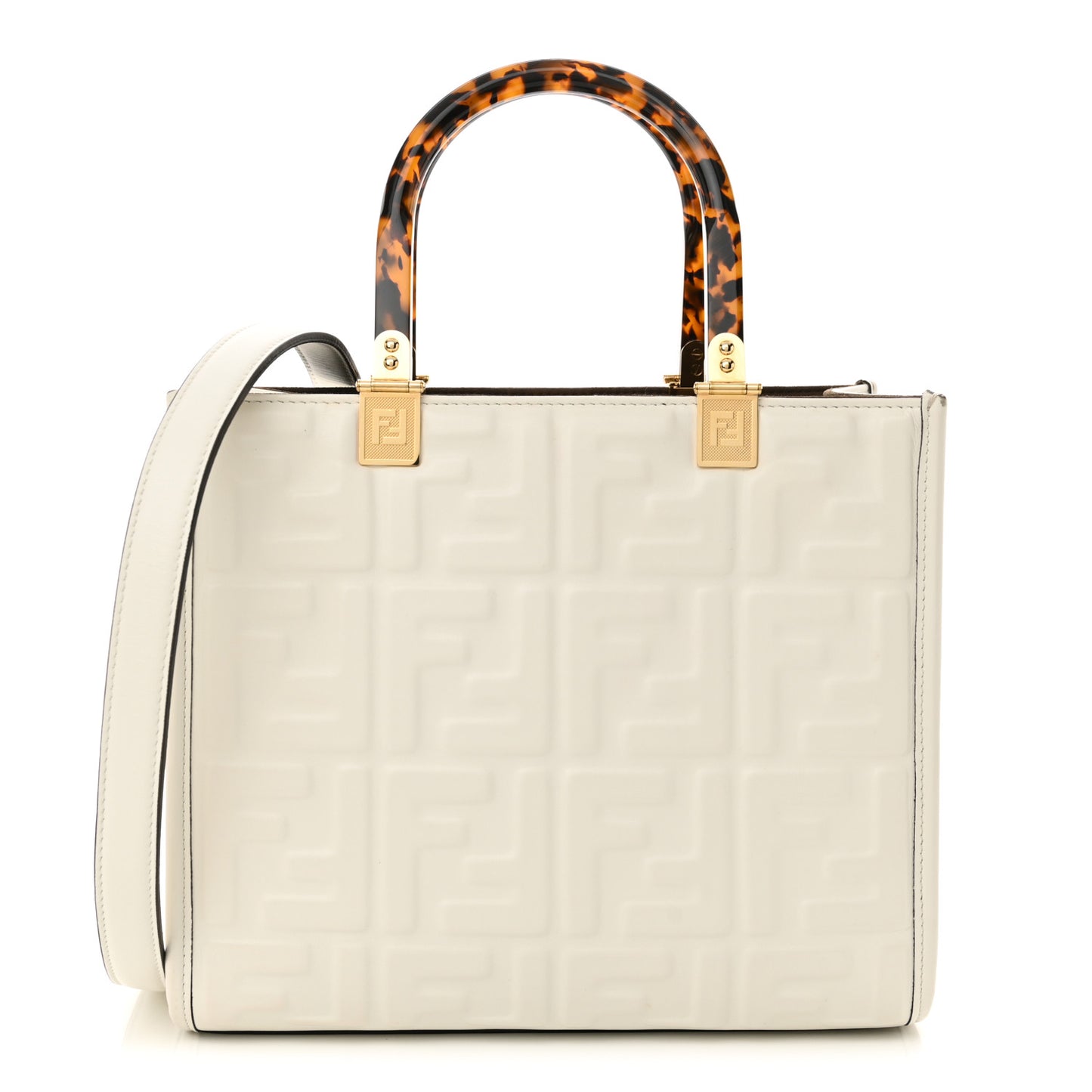 Vitello Plexiglass FF Embossed Small Fendi Sunshine Shopper Tote White