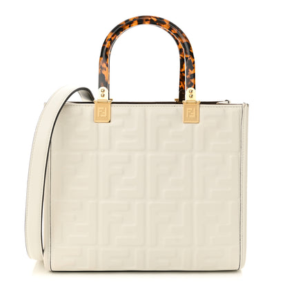 Fendi Vitello Plexiglass FF Embossed Small Fendi Sunshine Shopper Tote White 1 of 12