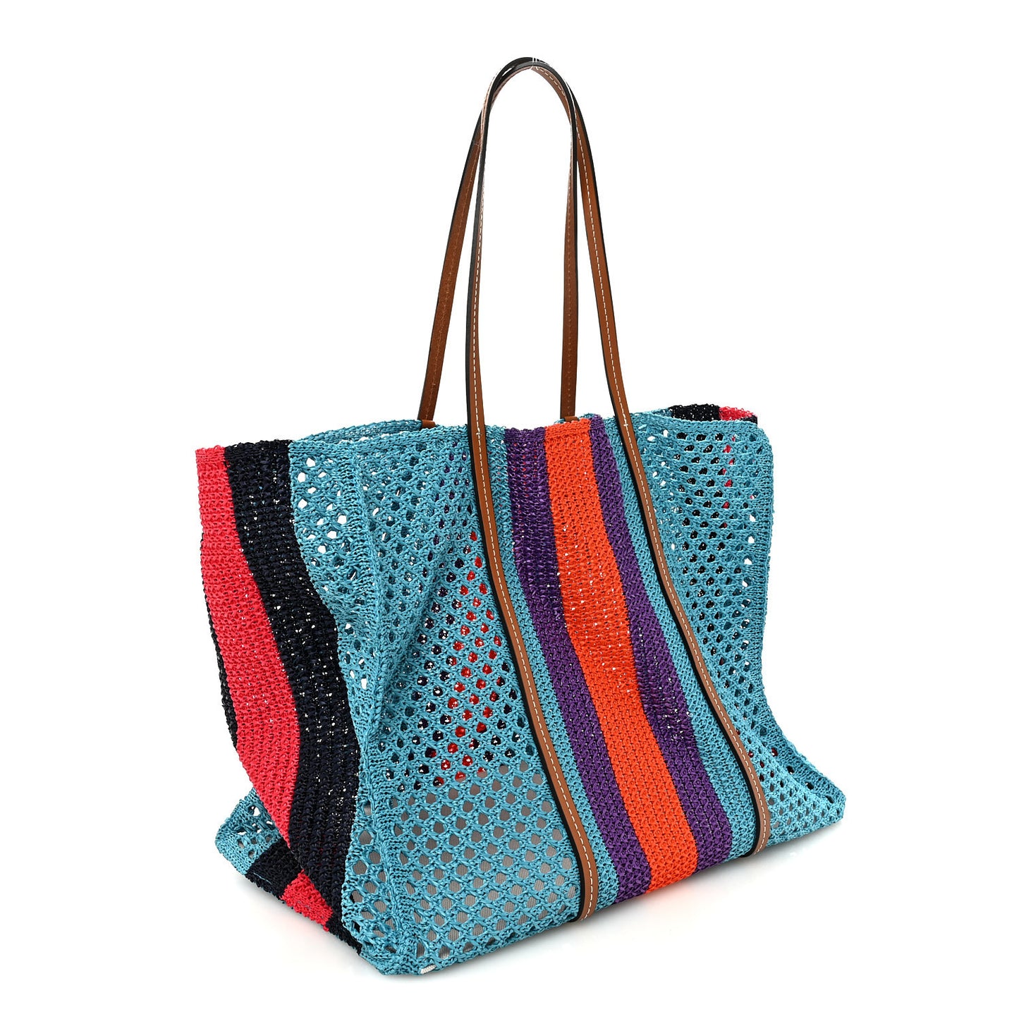 Raffia Web Woven Interlocking G Tote Blue Multicolor