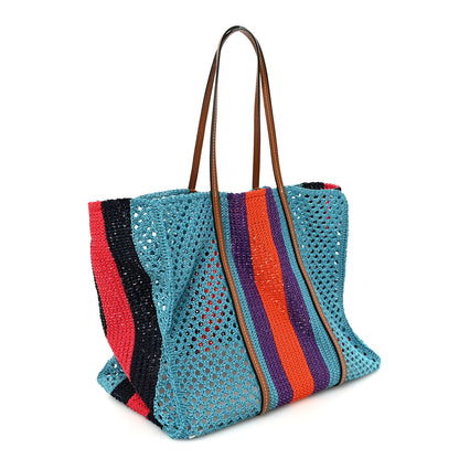 Gucci Raffia Web Woven Interlocking G Tote Blue Multicolor 3 of 10