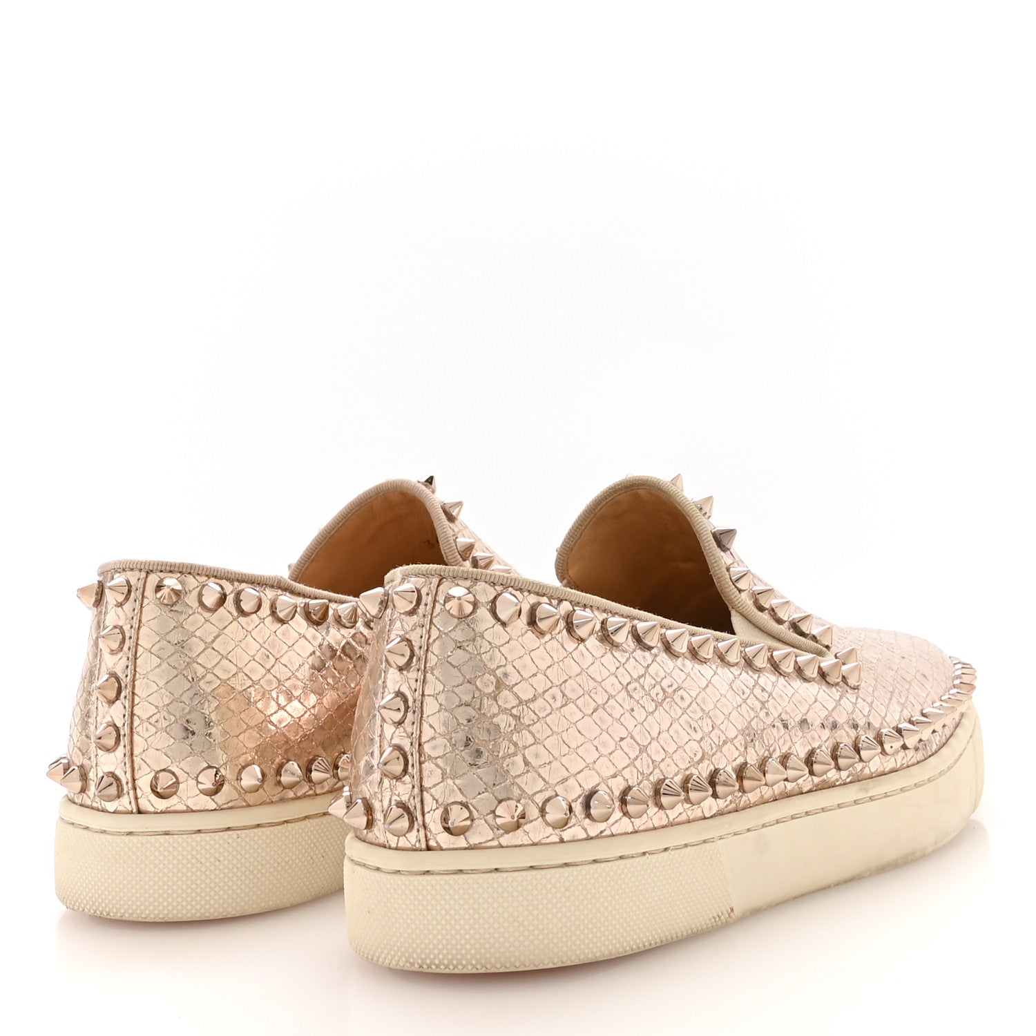 Christian Louboutin Metallic Snakeskin Embossed Pik Boat Flat 36.5 Colombe 5 of 8