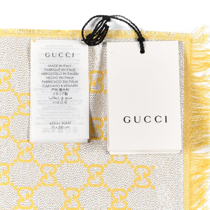 Gucci Cotton Lame GG Monogram Argentavio Fringe Scarf Lemon Light Grey 4 of 5