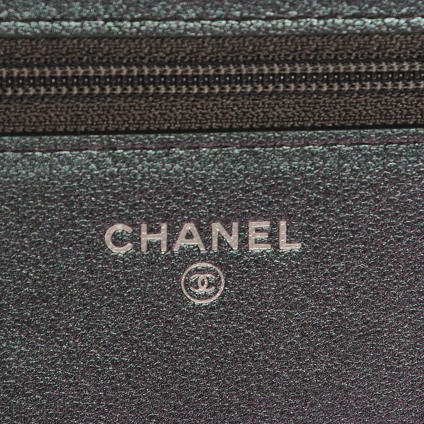 Iridescent Goatskin Quilted Wallet On Chain WOC Purple